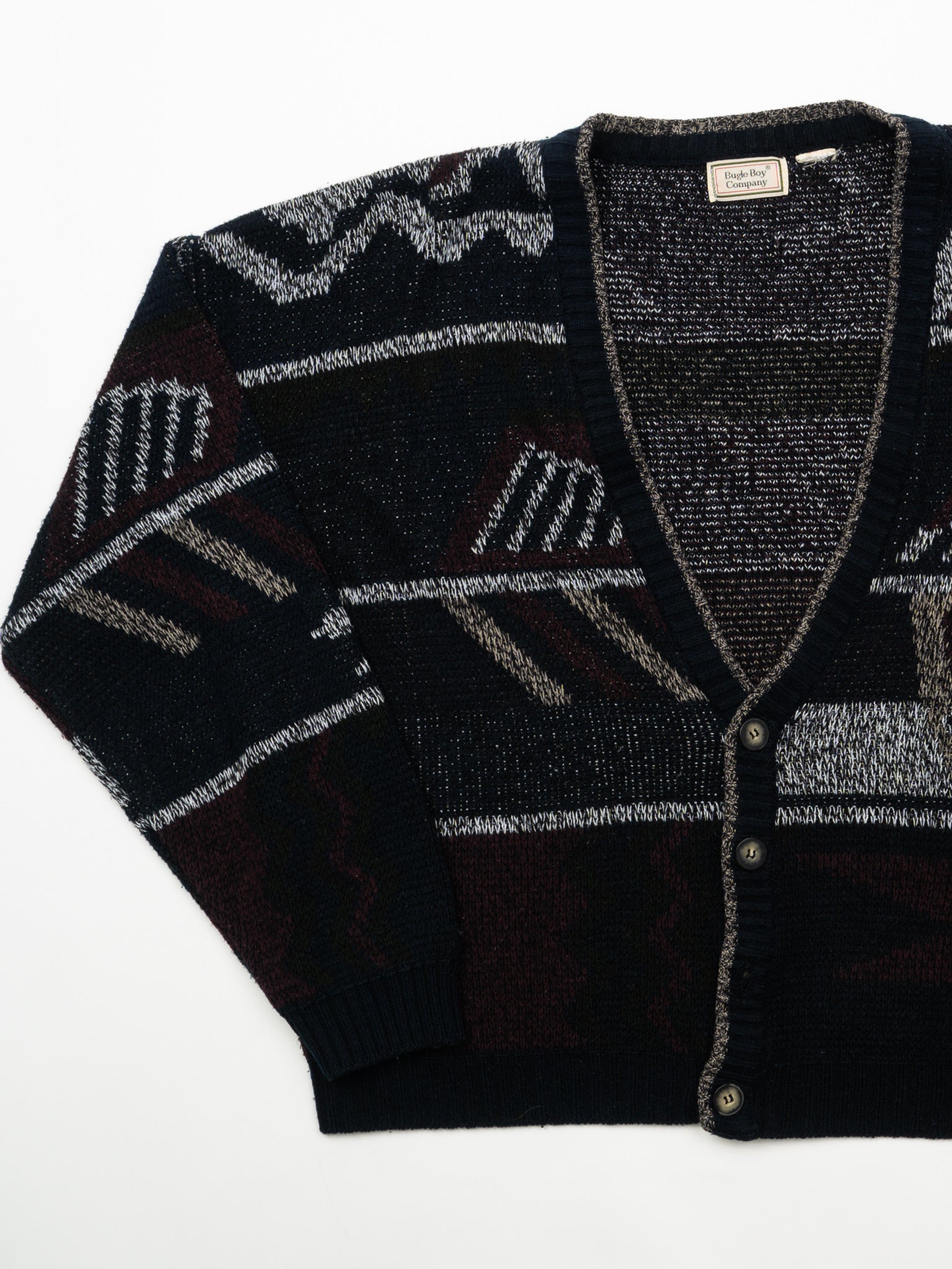 Vintage Maroon + Blue Bugle Boy Knit Cardigan (XL)