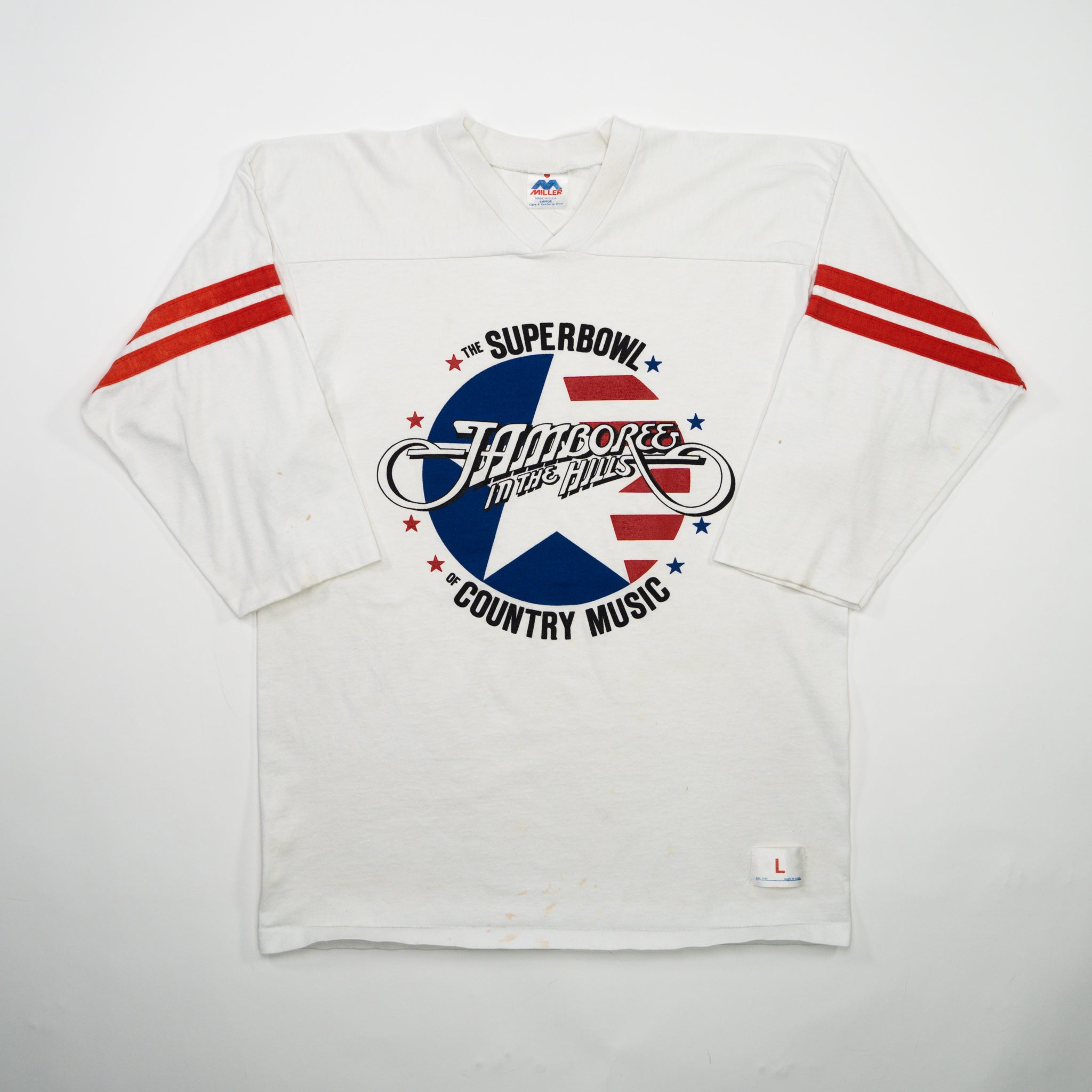 Vintage White Superbowl Jamboree Country Music 3/4 Sleeve Shirt