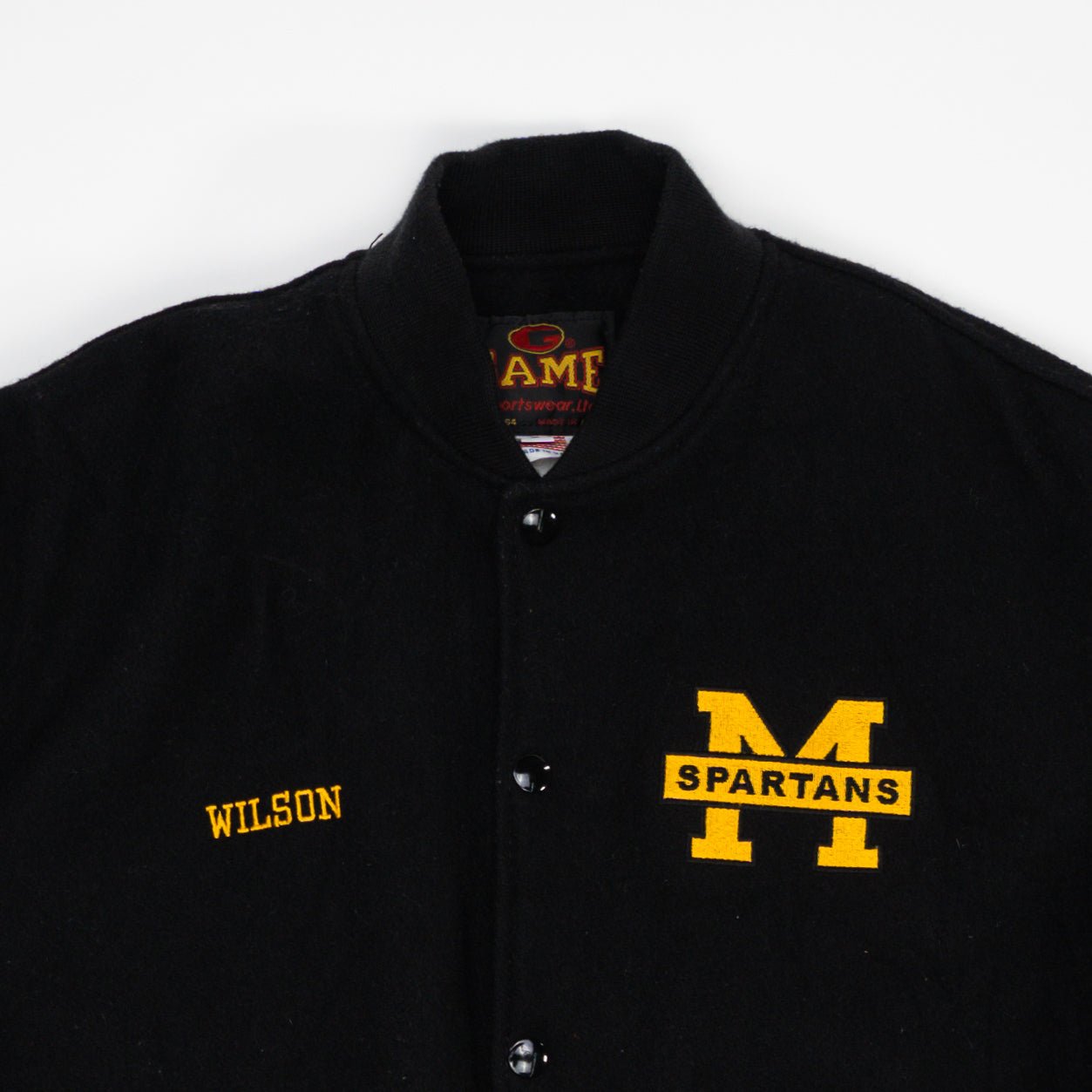 Vintage 90s Black Michigan Spartans Leather Letterman Jacket (S/M) | Rebalance Vintage.