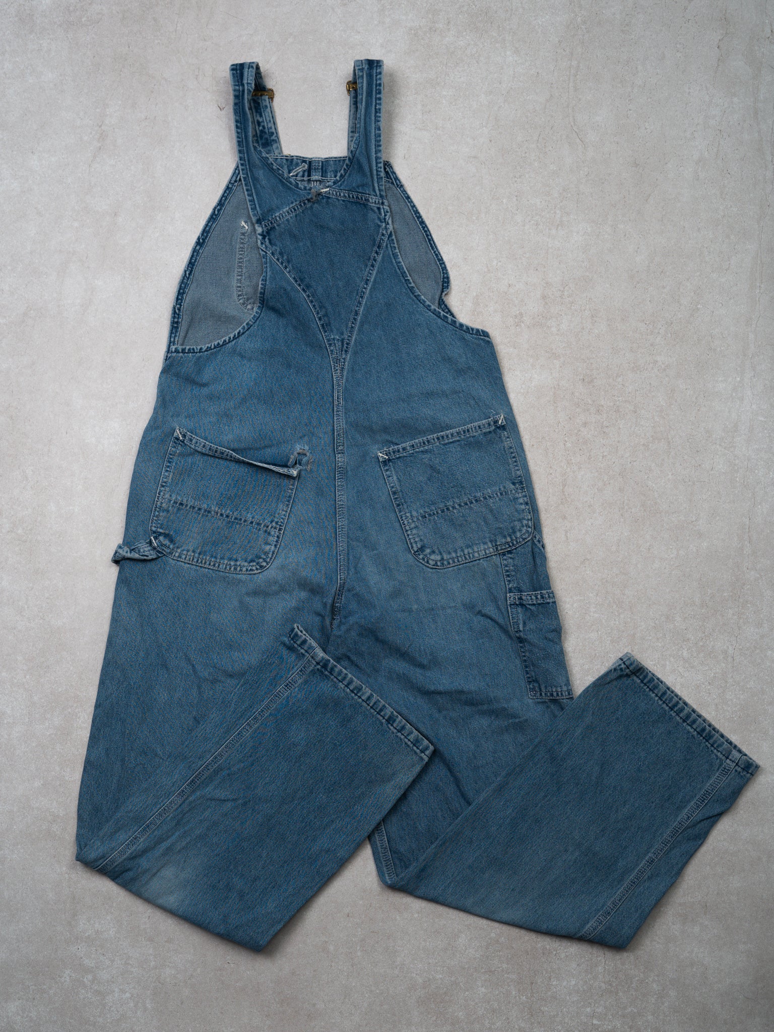 Vintage Blue Denim Patched Carhartt Cargo Overalls (34 x 30)