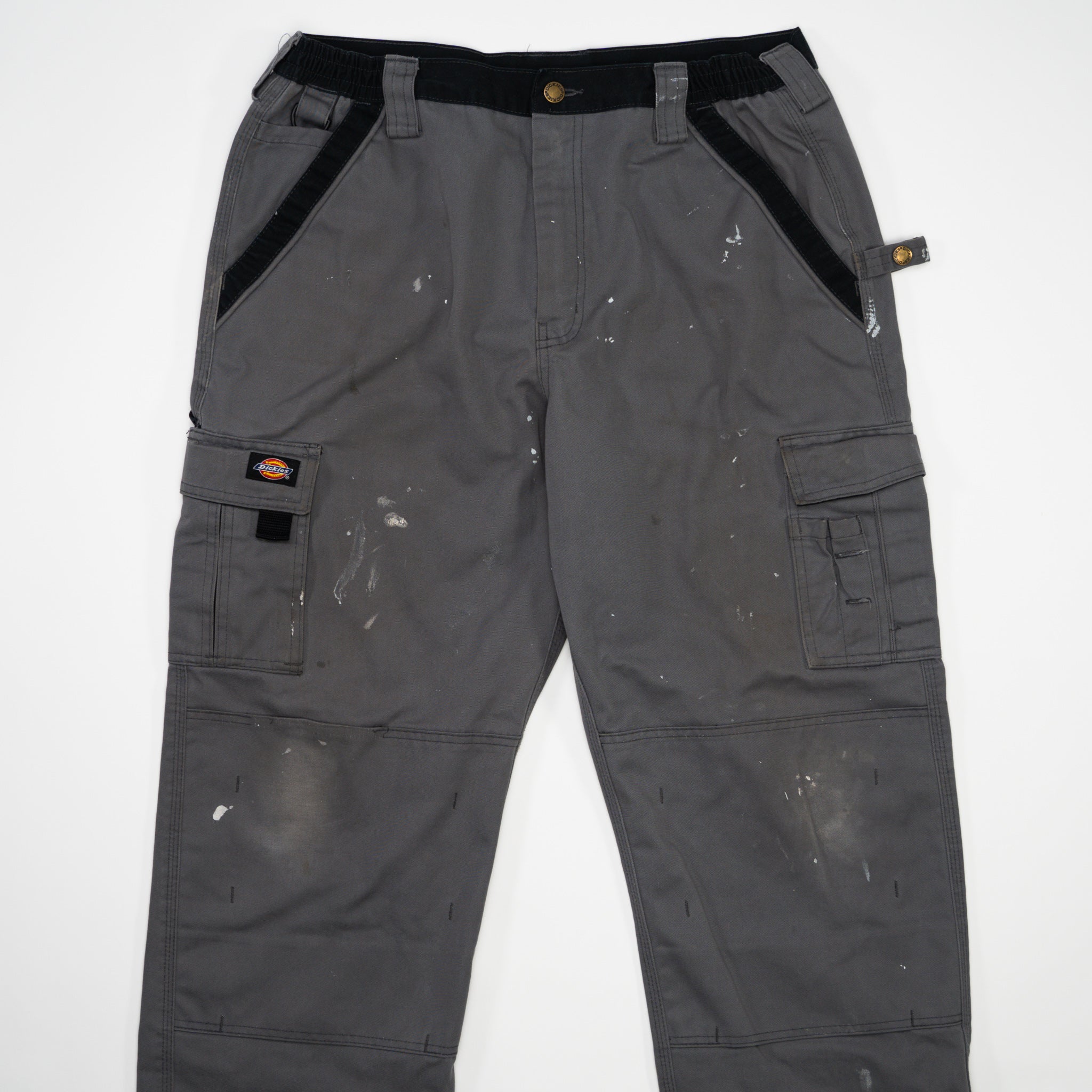 Vintage Grey + Black Dickies Workwear Paint Splattered Cargo Pants (34 x 30)