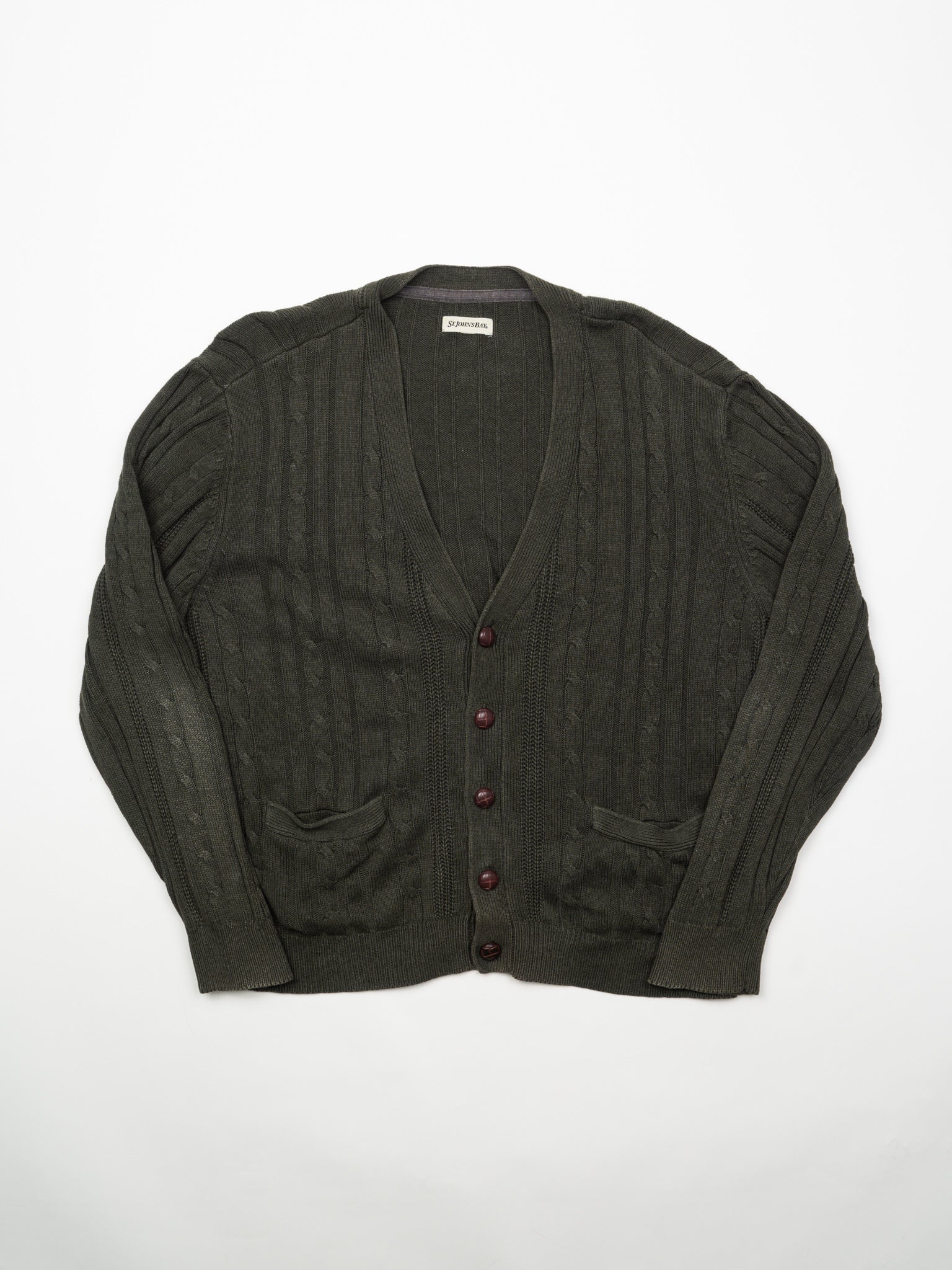 Vintage Army Green St Johns Bay Knit Cardigan (L)