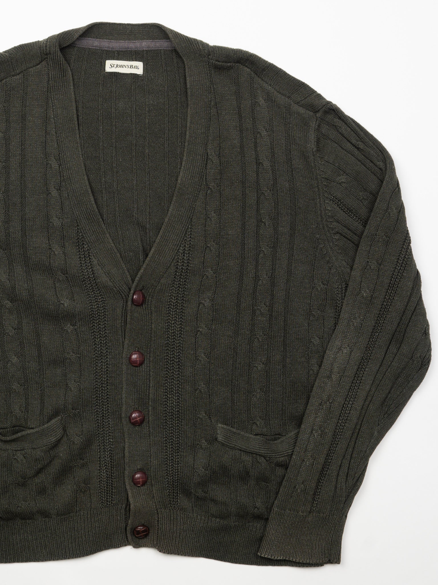 Vintage Army Green St Johns Bay Knit Cardigan (L)