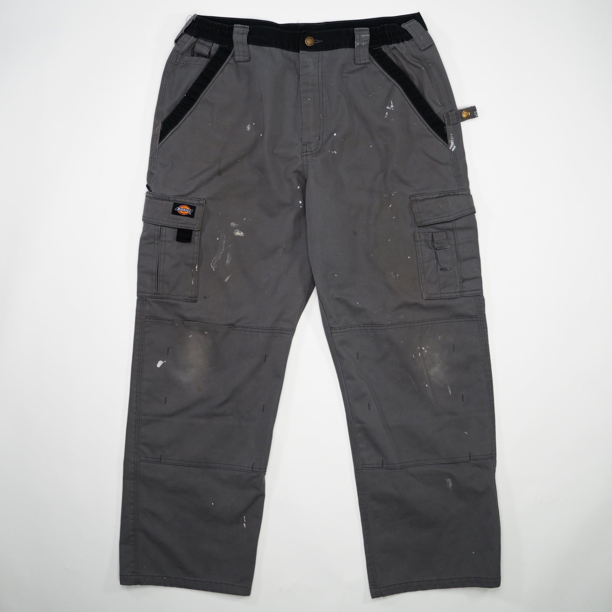 Vintage Grey + Black Dickies Workwear Paint Splattered Cargo Pants (34 x 30)
