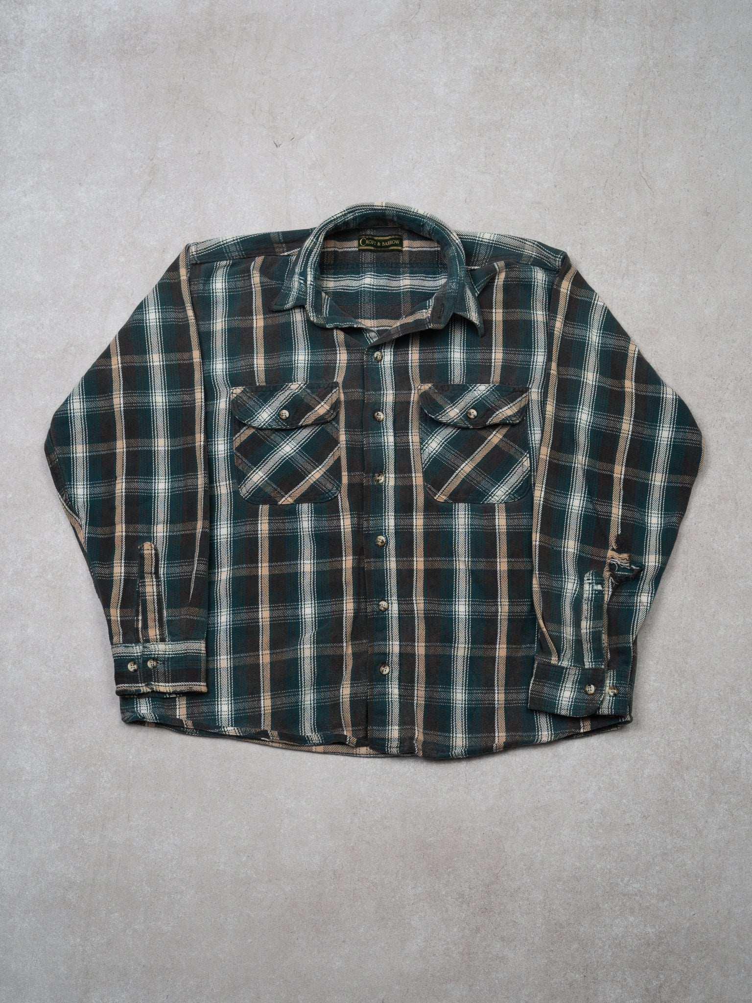 Vintage Green + Beige Croft Barrow Plaid Button Up (L)