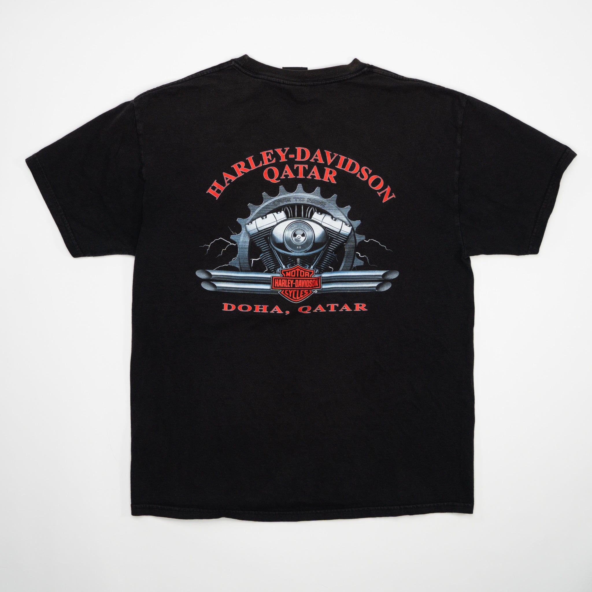 Vintage Black '06 Harley Davidson Qatar Tee (M) | Rebalance Vintage.