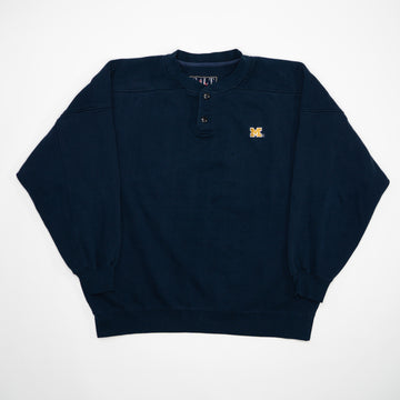 Vintage Navy Michigan University 'M' 1/4 Button Sweater (XL) | Rebalance Vintage.