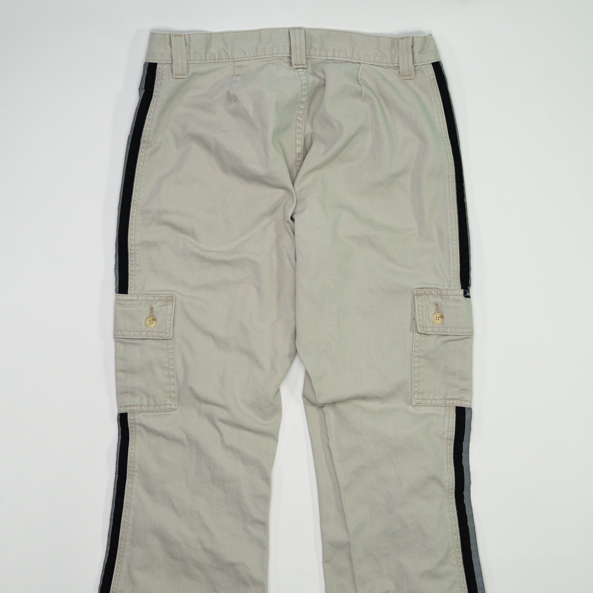 Vintage 90s Beige + Black Lee Pipes Cargo Flare Pants (30 x 30) | Rebalance Vintage.