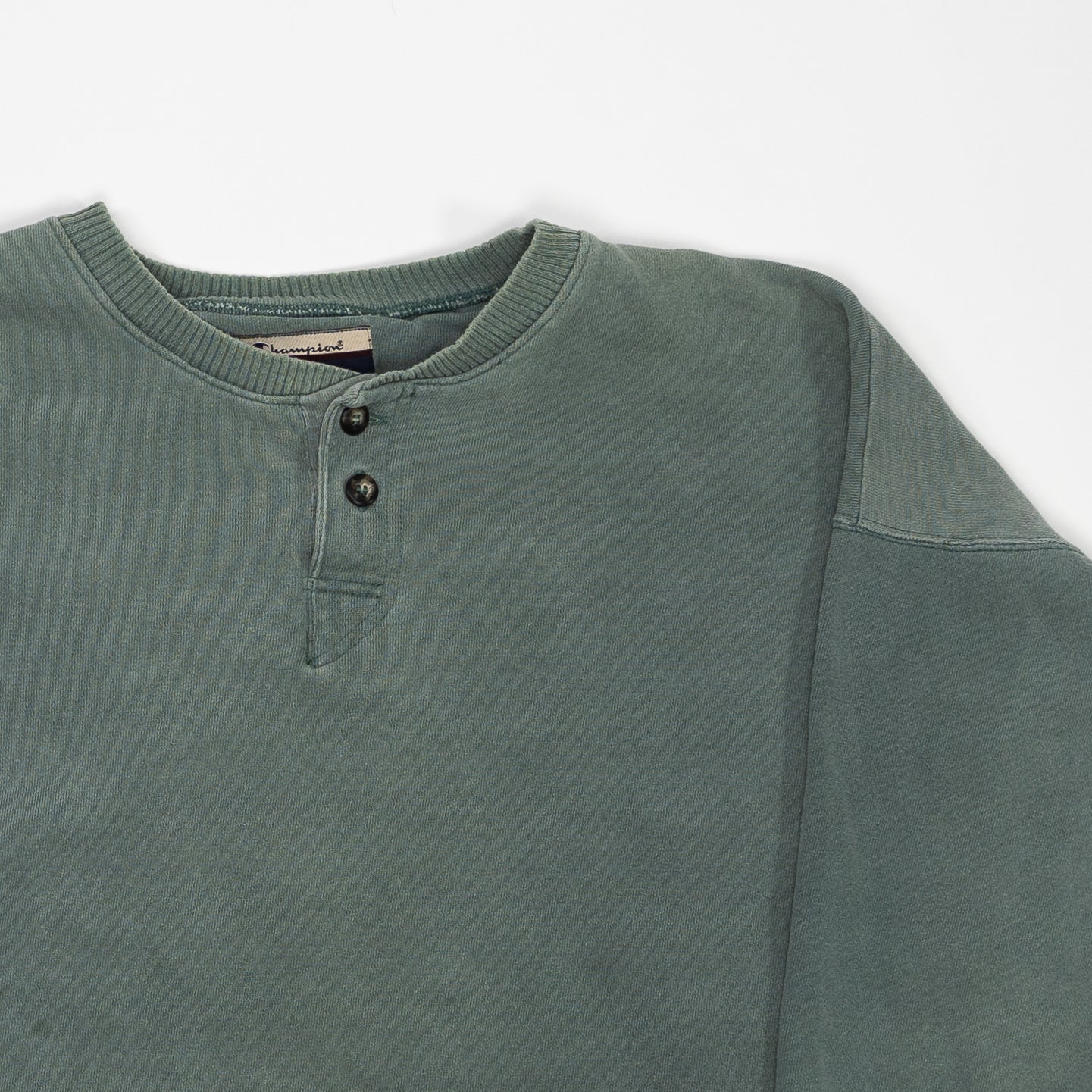 Vintage Washed Green Champion 1/4 Button Sweater (XL) | Rebalance Vintage.
