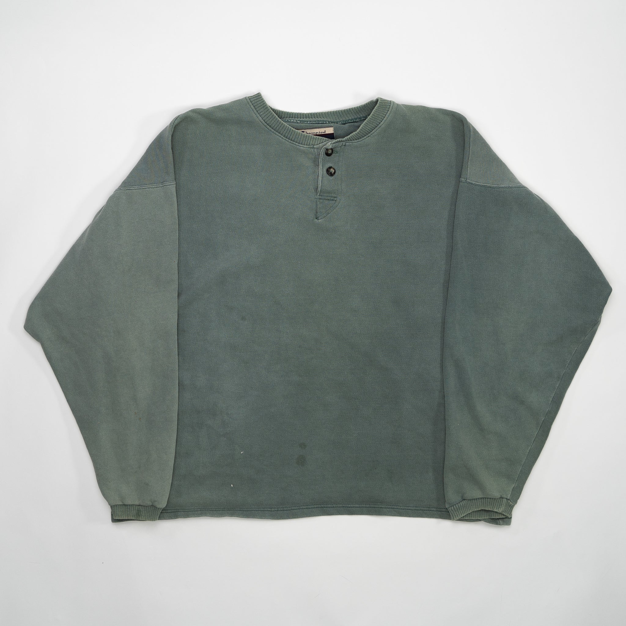 Vintage Washed Green Champion 1/4 Button Sweater (XL) | Rebalance Vintage.