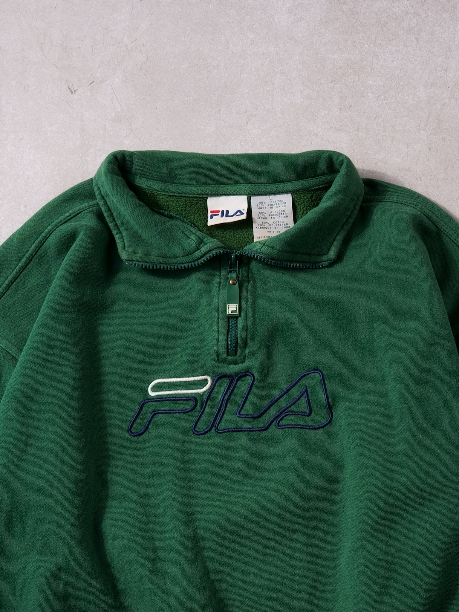 Vintage 90s Pine Green Fila 1/4 Zip Collared Crewneck (L)