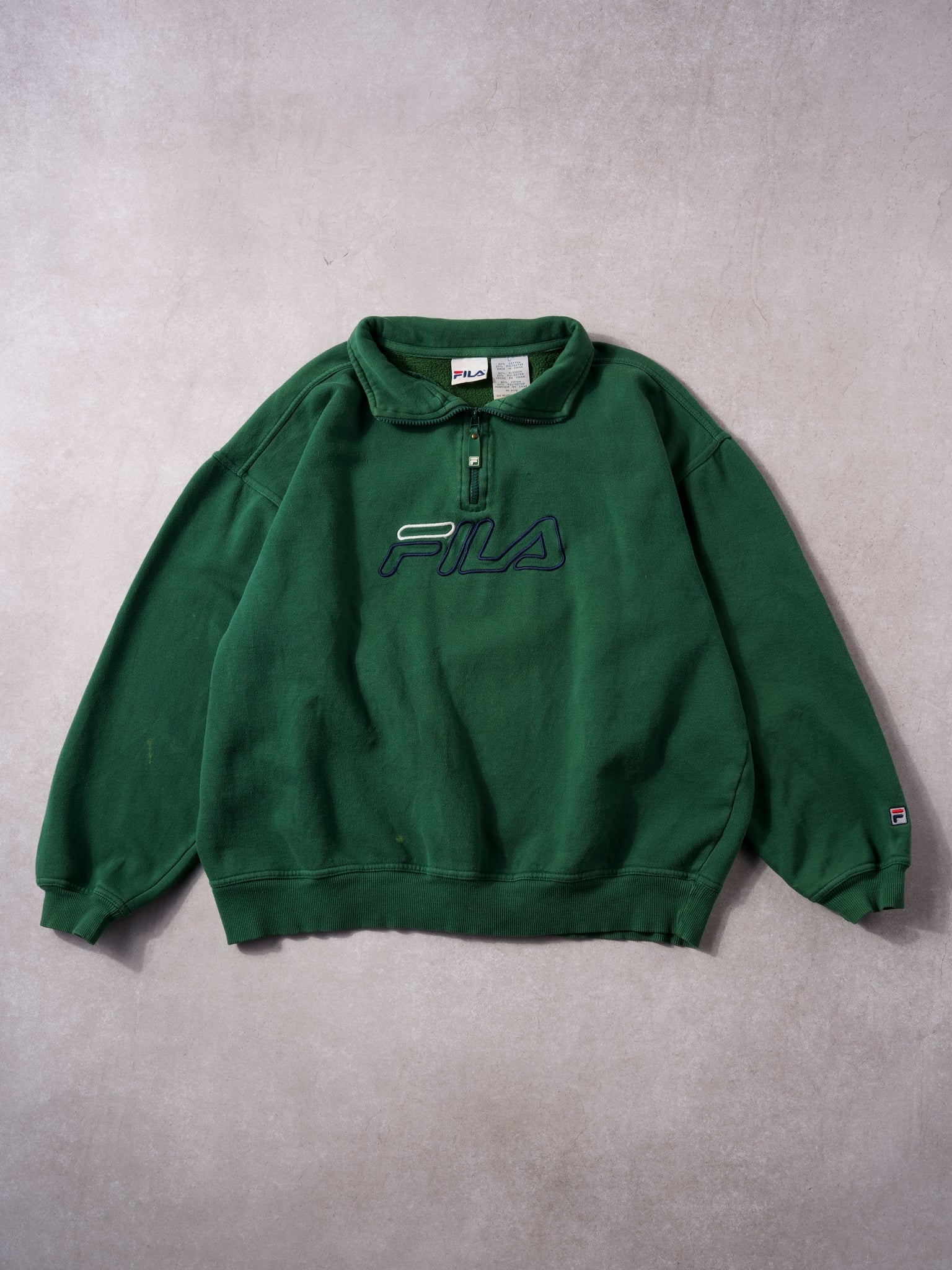 Vintage 90s Pine Green Fila 1/4 Zip Collared Crewneck (L)