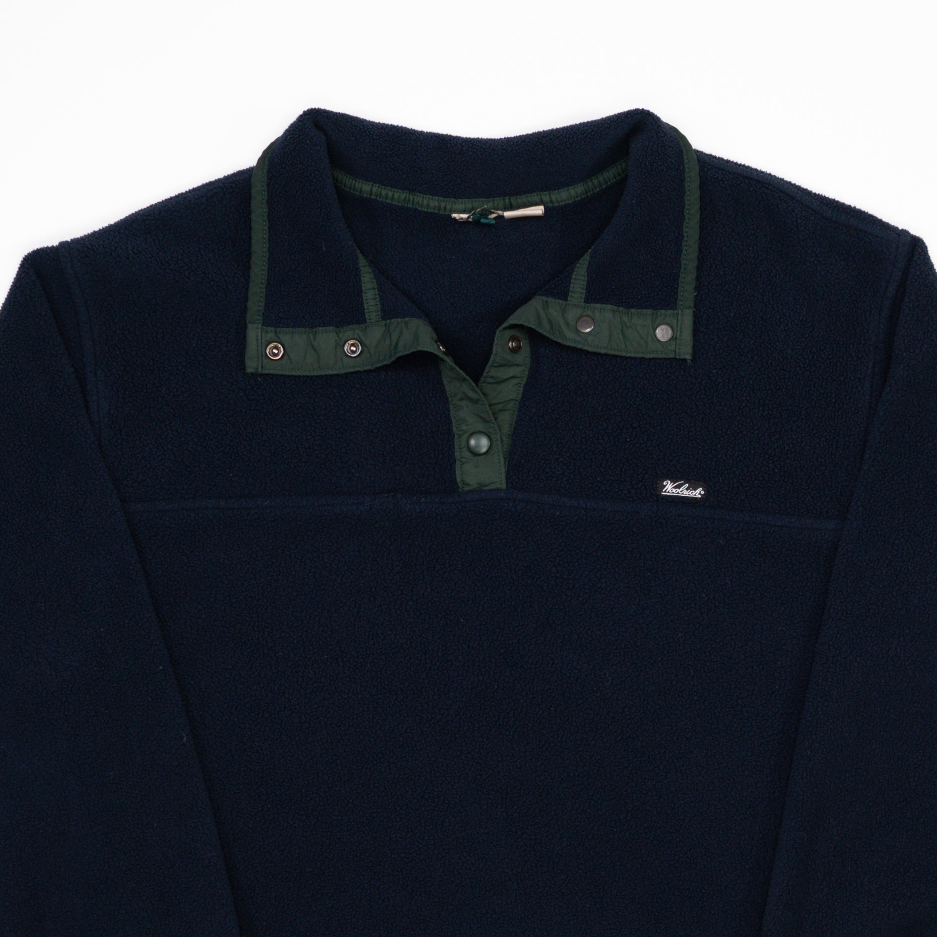 Vintage 80s Navy + Green Woolrich 1/4 Button Fleece Sweater (L)