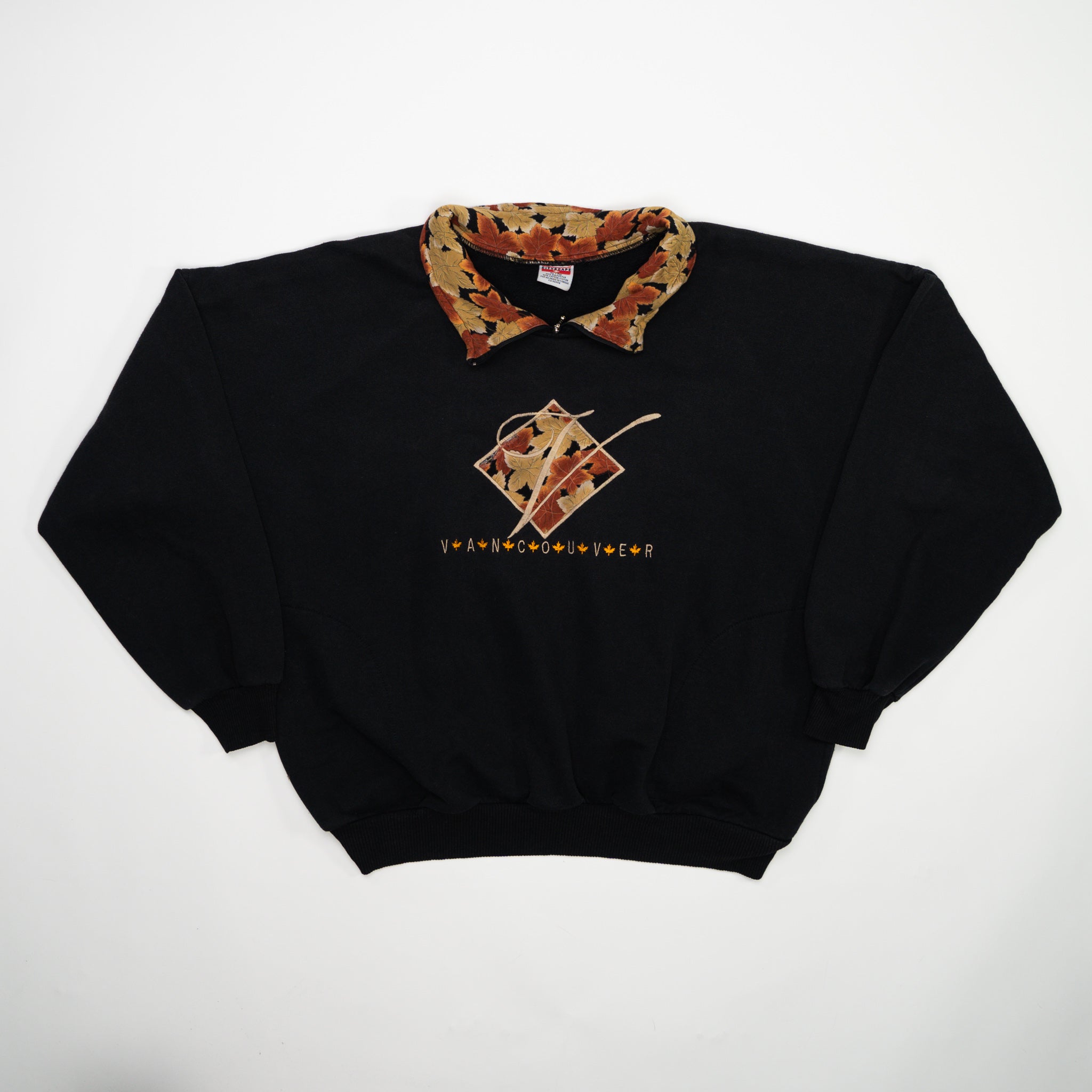 Vintage 90s Black Vancouver Leaf 1/4 Zip Crewneck (L) | Rebalance Vintage.