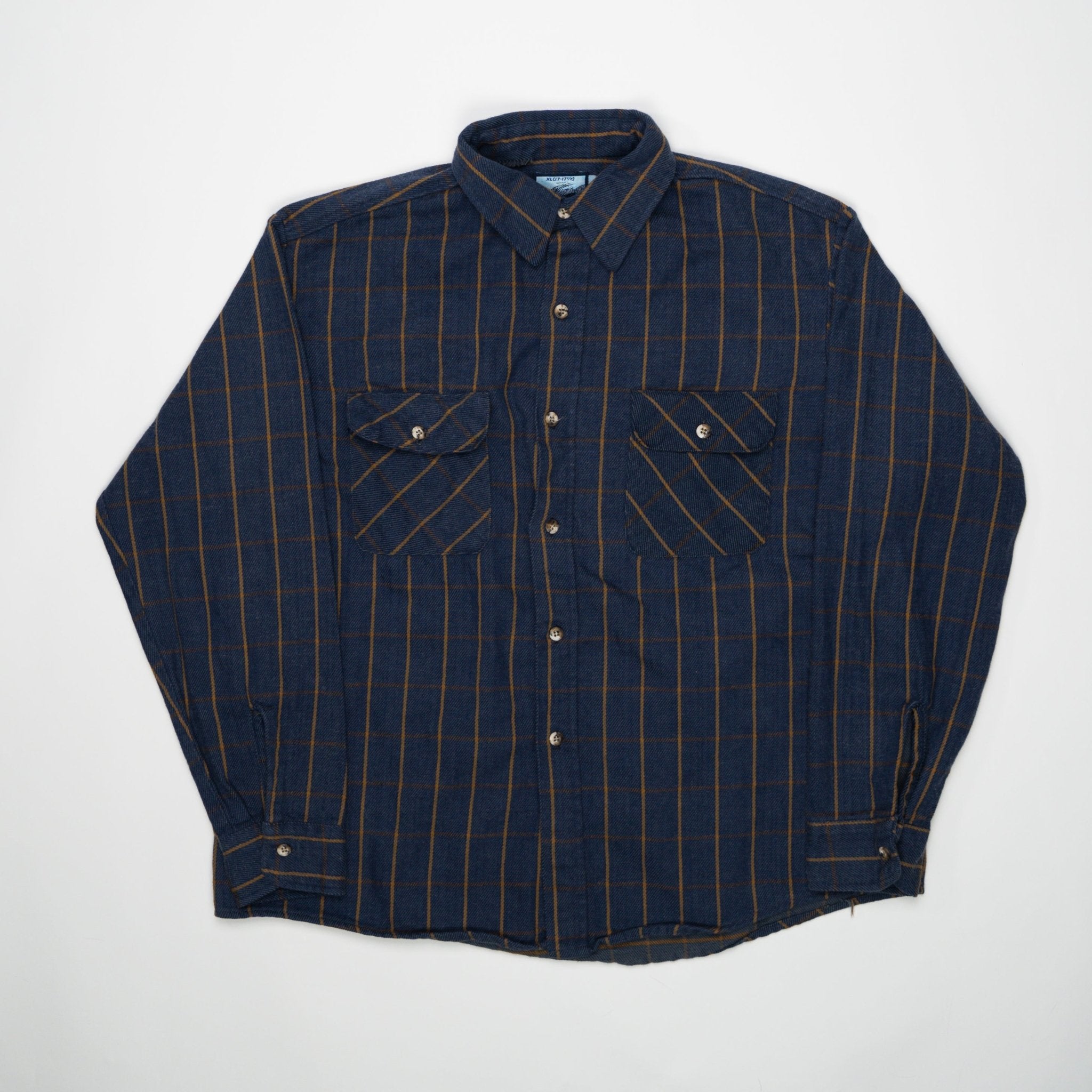 Vintage 90s Blue + Camel Field Master Striped Button Up (XL) | Rebalance Vintage.