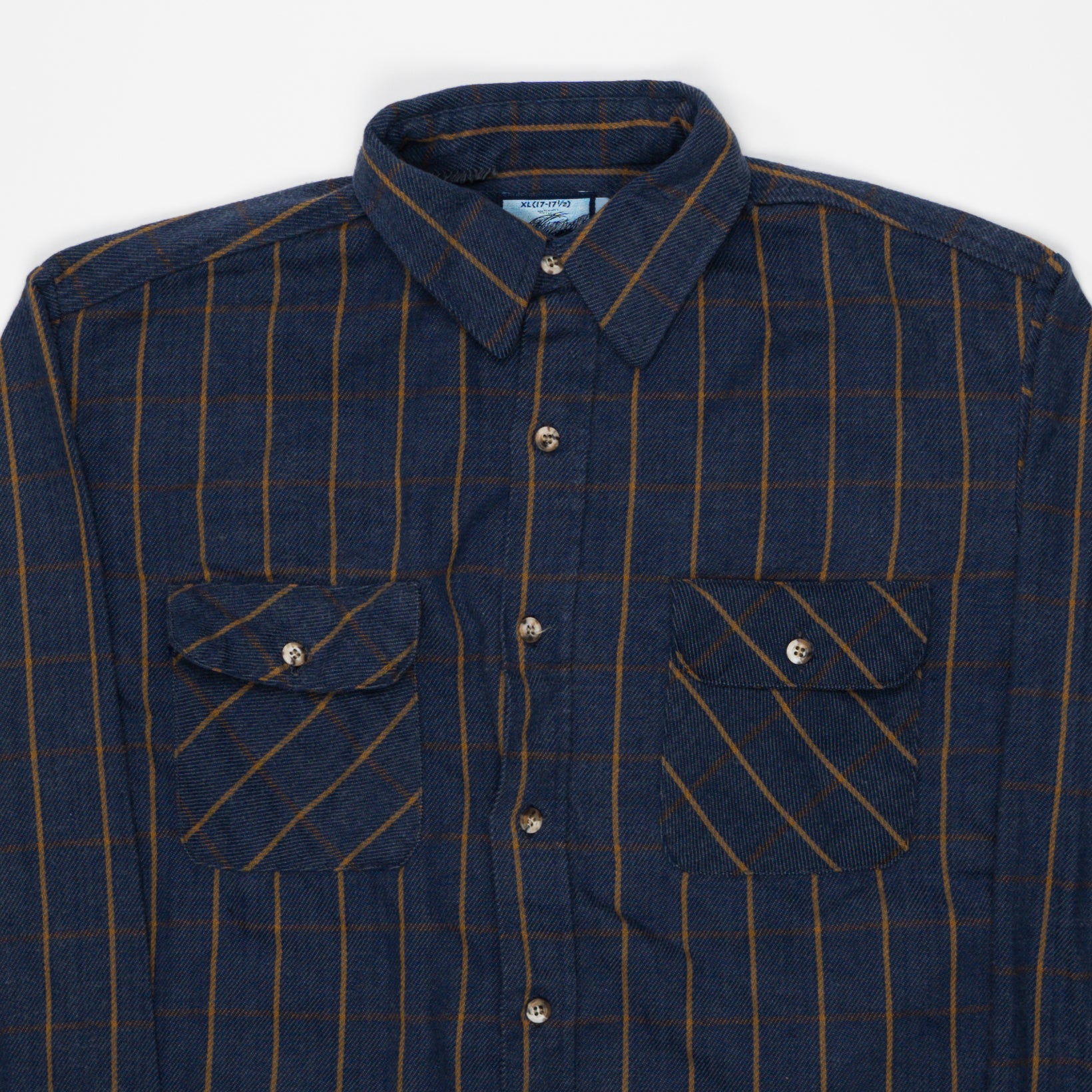 Vintage 90s Blue + Camel Field Master Striped Button Up (XL) | Rebalance Vintage.
