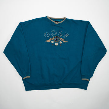 Vintage Aqua + Beige Golf Spell Out Crewneck (XL) | Rebalance Vintage.