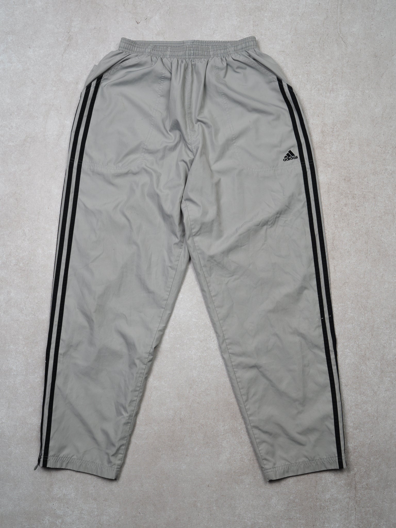 Vintage Y2K Grey + Black Adidas Windbreaker Pants (M)