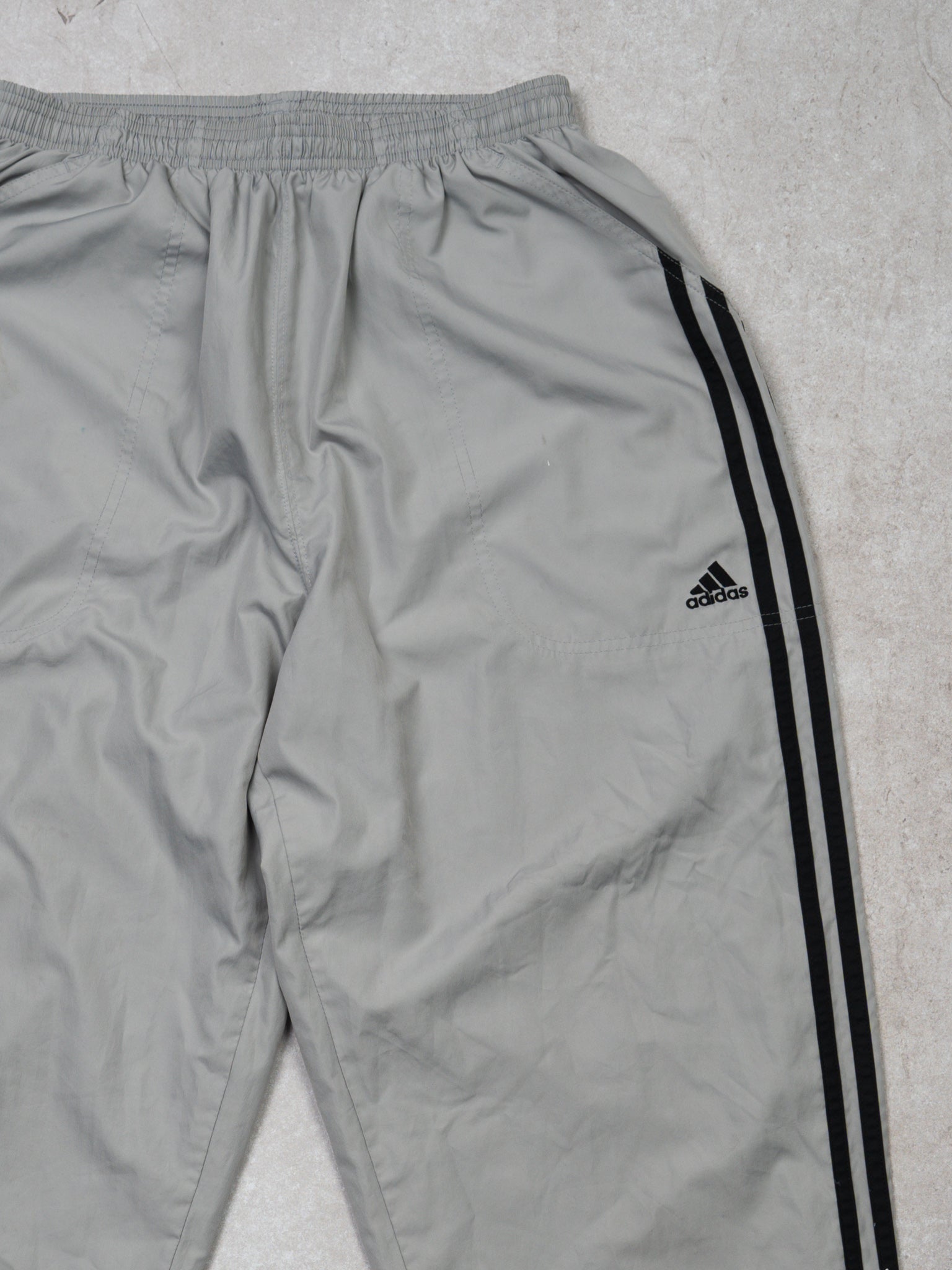 Vintage Y2K Grey + Black Adidas Windbreaker Pants (M)