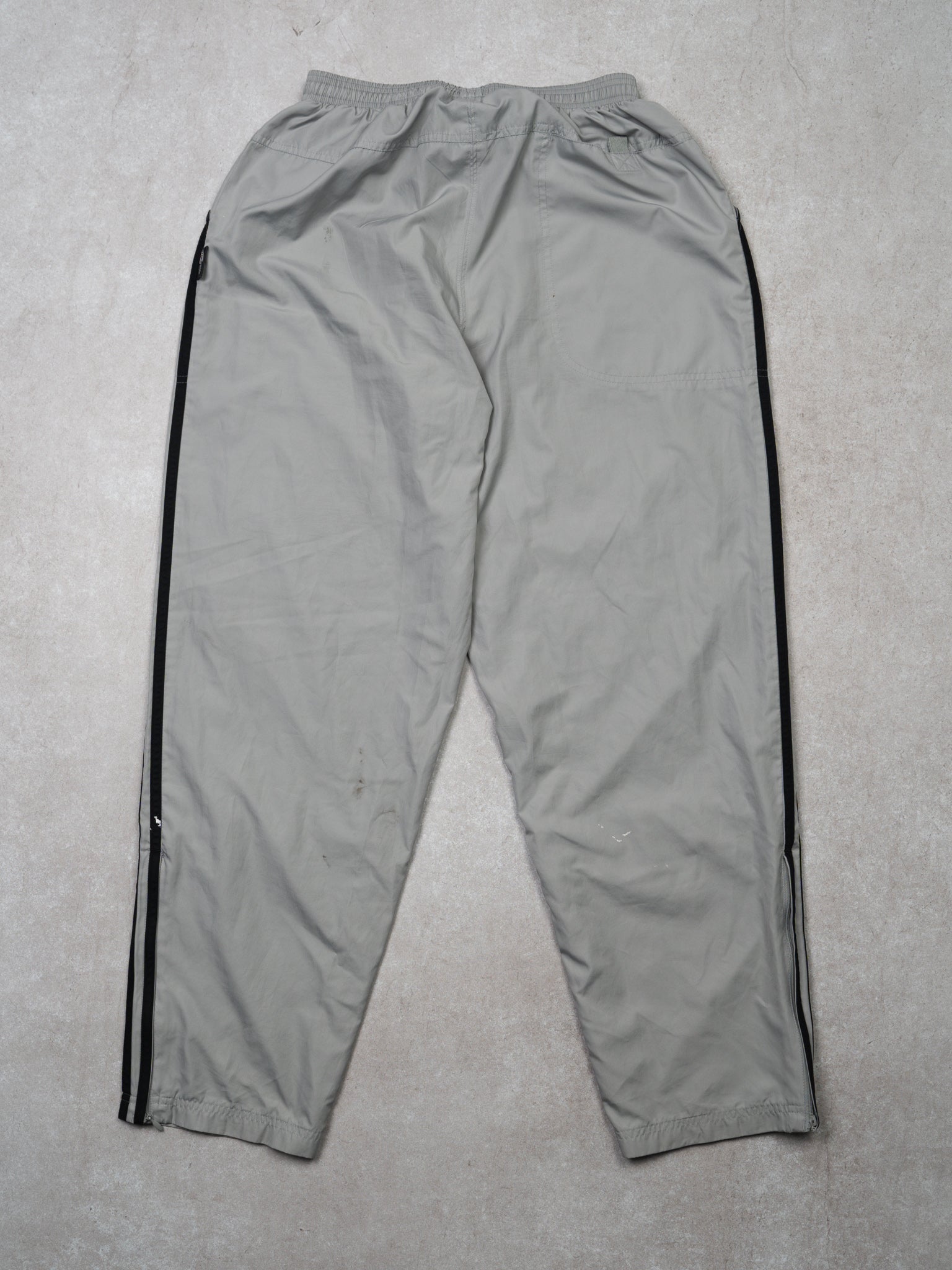 Vintage Y2K Grey + Black Adidas Windbreaker Pants (M)