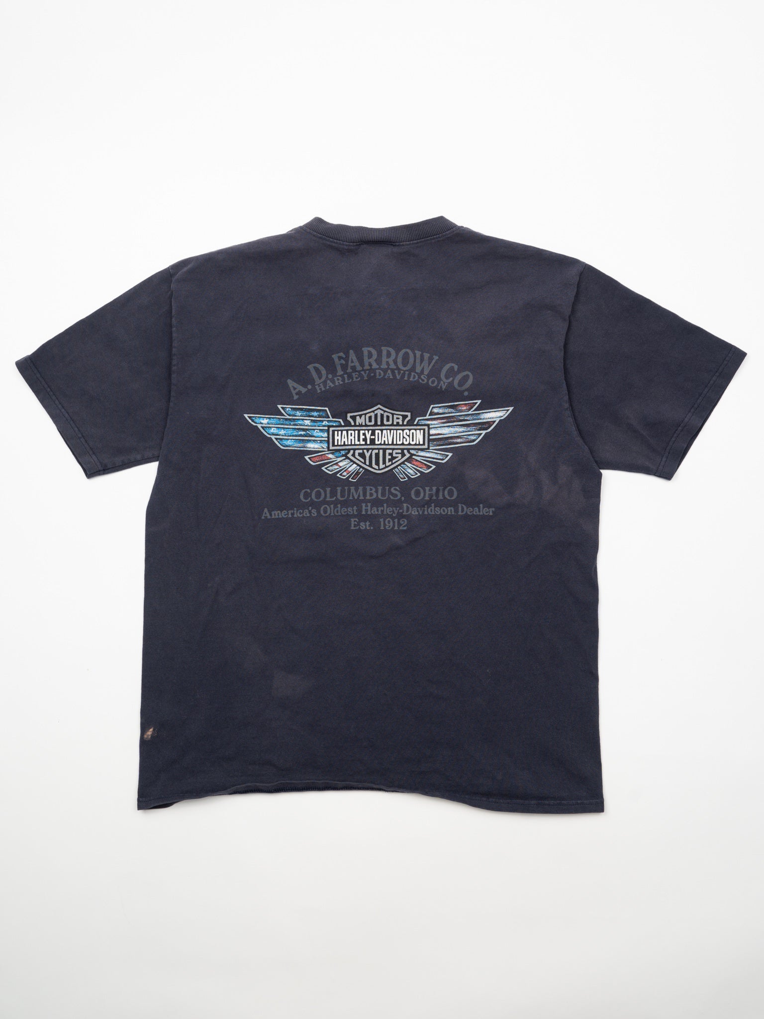 Vintage Navy Harley Davidson Columbus Ohio 1/4 Button Tee (M)