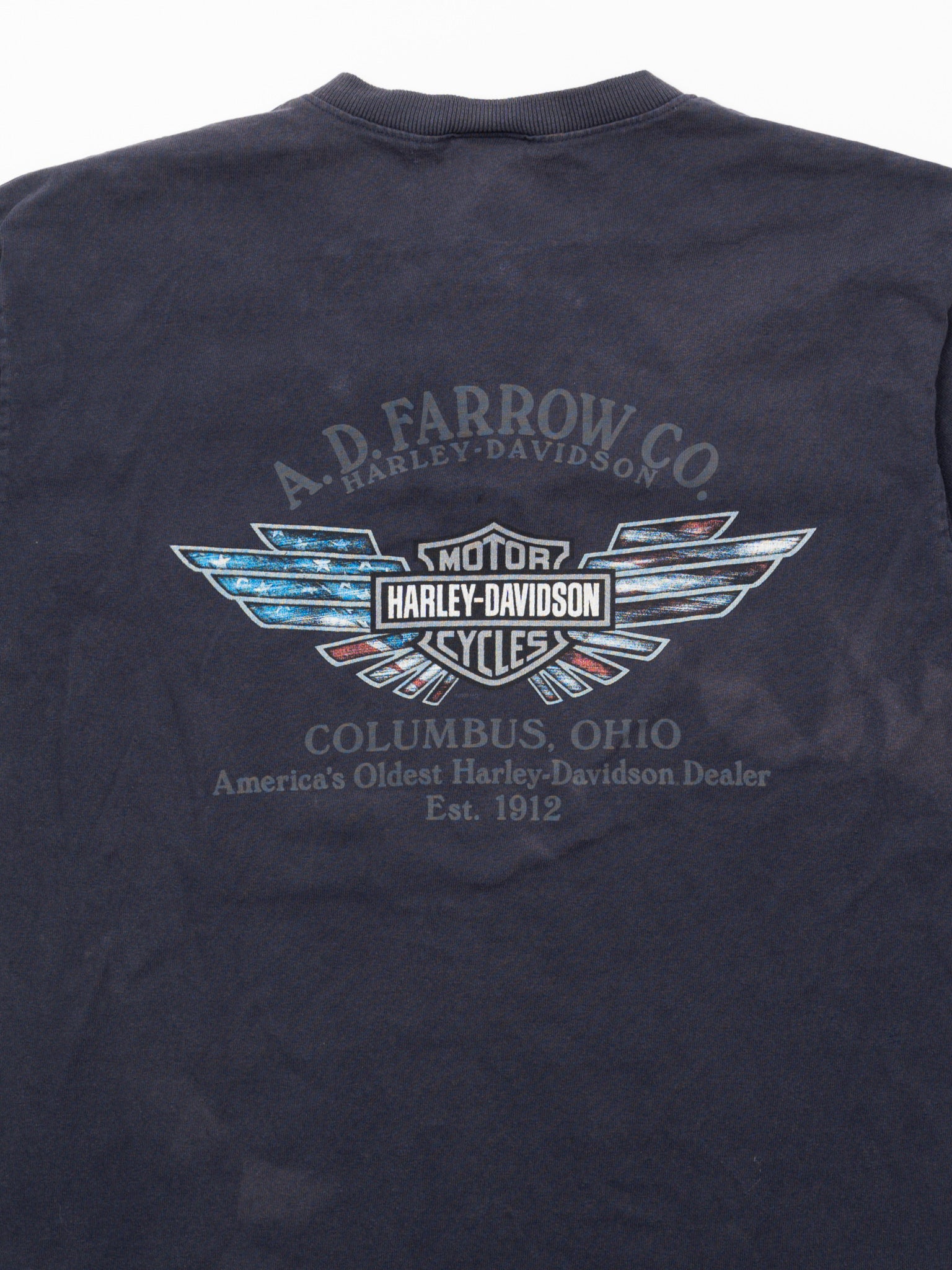 Vintage Navy Harley Davidson Columbus Ohio 1/4 Button Tee (M)