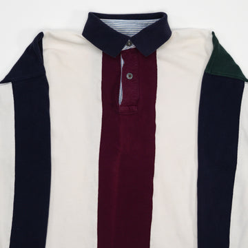 Vintage 70s Structure Striped 1/4 Button Long Sleeve (L) | Rebalance Vintage.