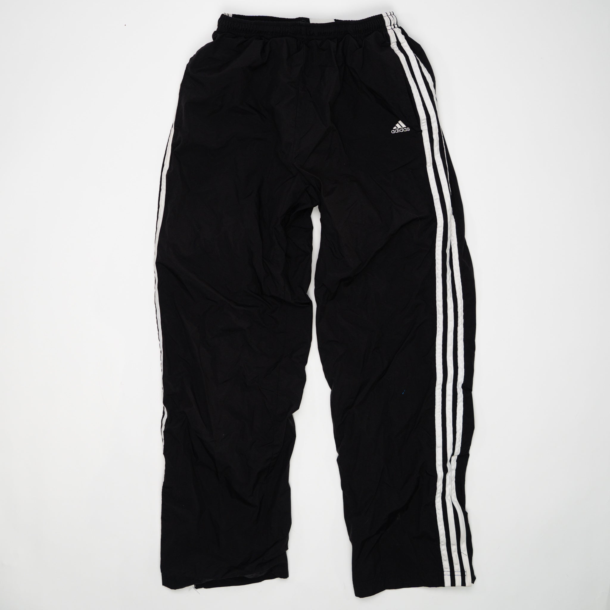 Vintage Black Adidas Striped Windbreaker Pants (L) | Rebalance Vintage.
