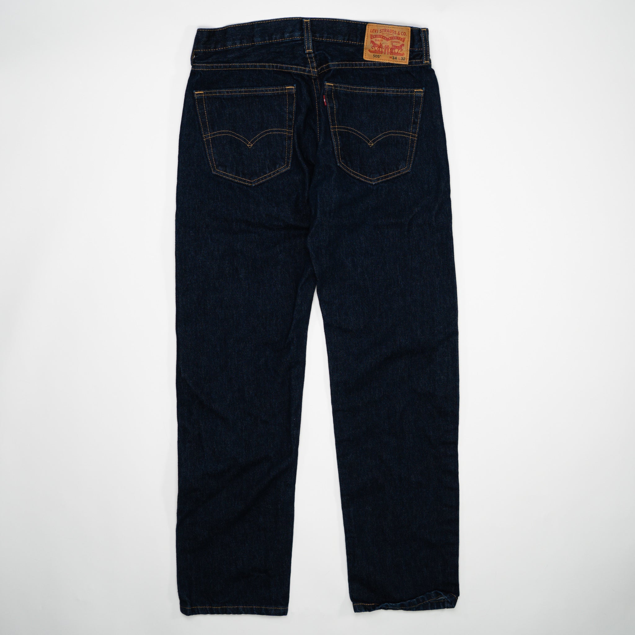 Vintage Dark Blue Stitched 505 Levi Jeans (34 x 32) | Rebalance Vintage.