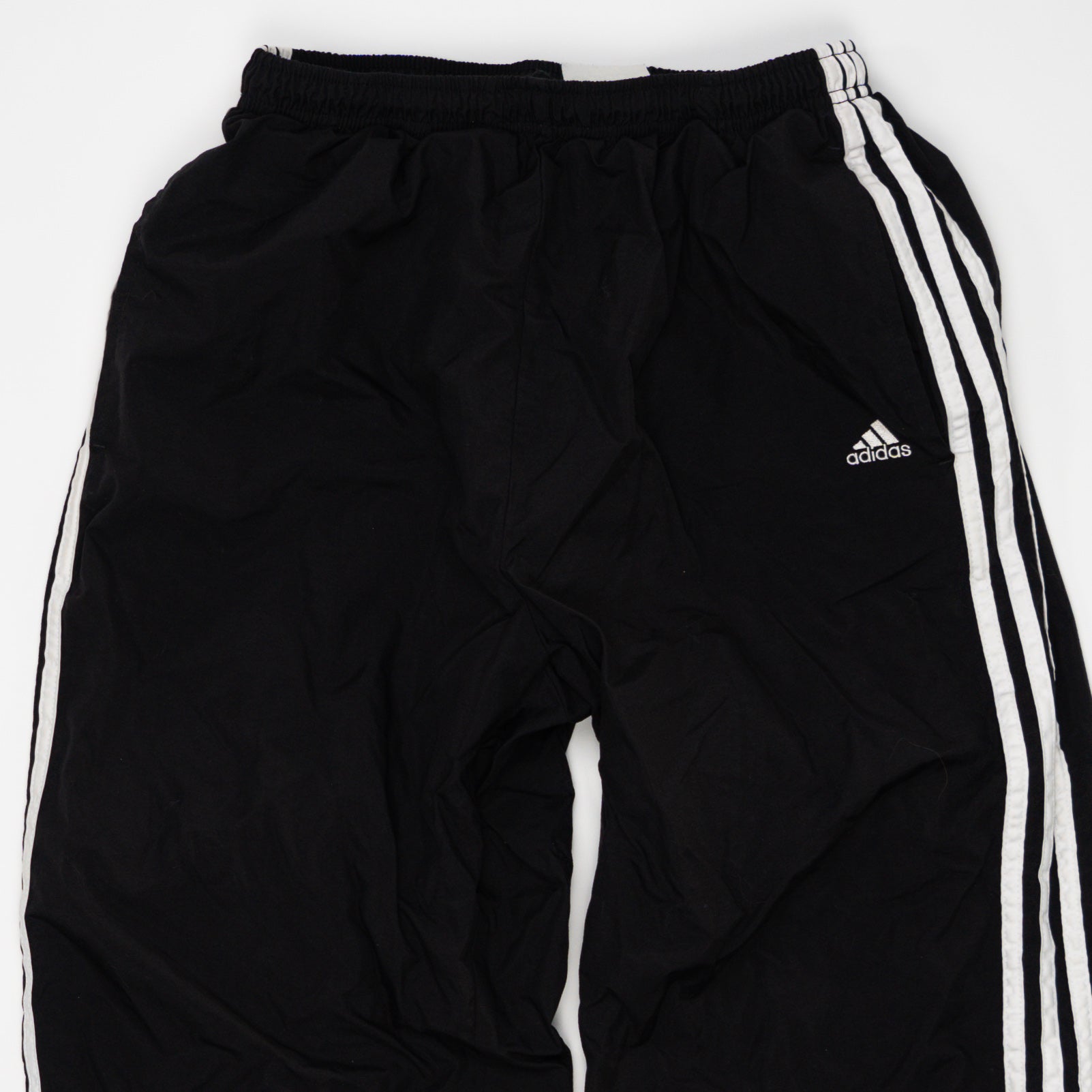 Vintage Black Adidas Striped Windbreaker Pants (L) | Rebalance Vintage.