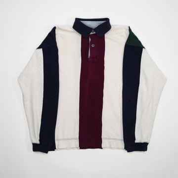 Vintage 70s Structure Striped 1/4 Button Long Sleeve (L) | Rebalance Vintage.