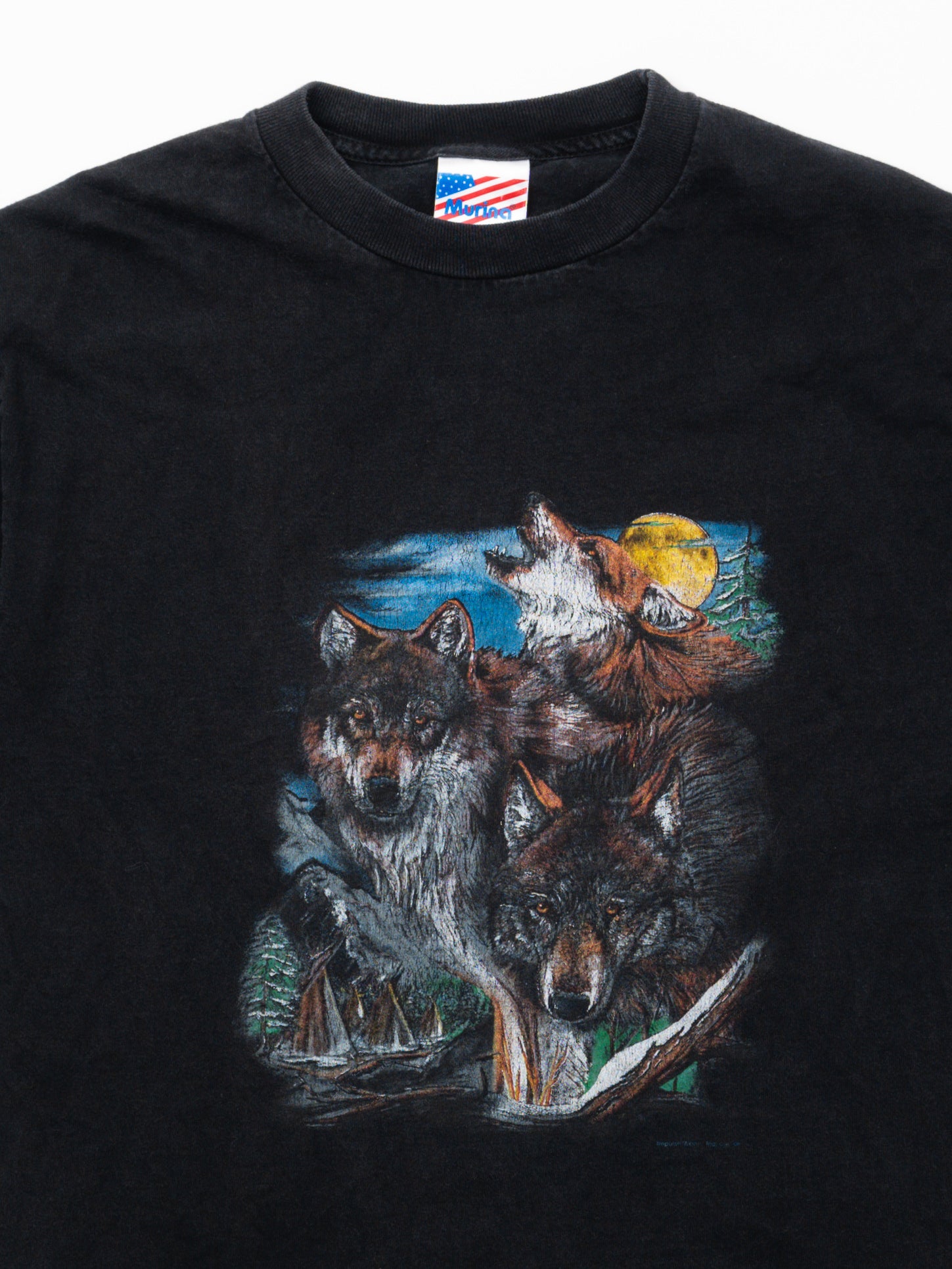 Vintage 90s Black Howling Wolf Moon Tee (S/M)
