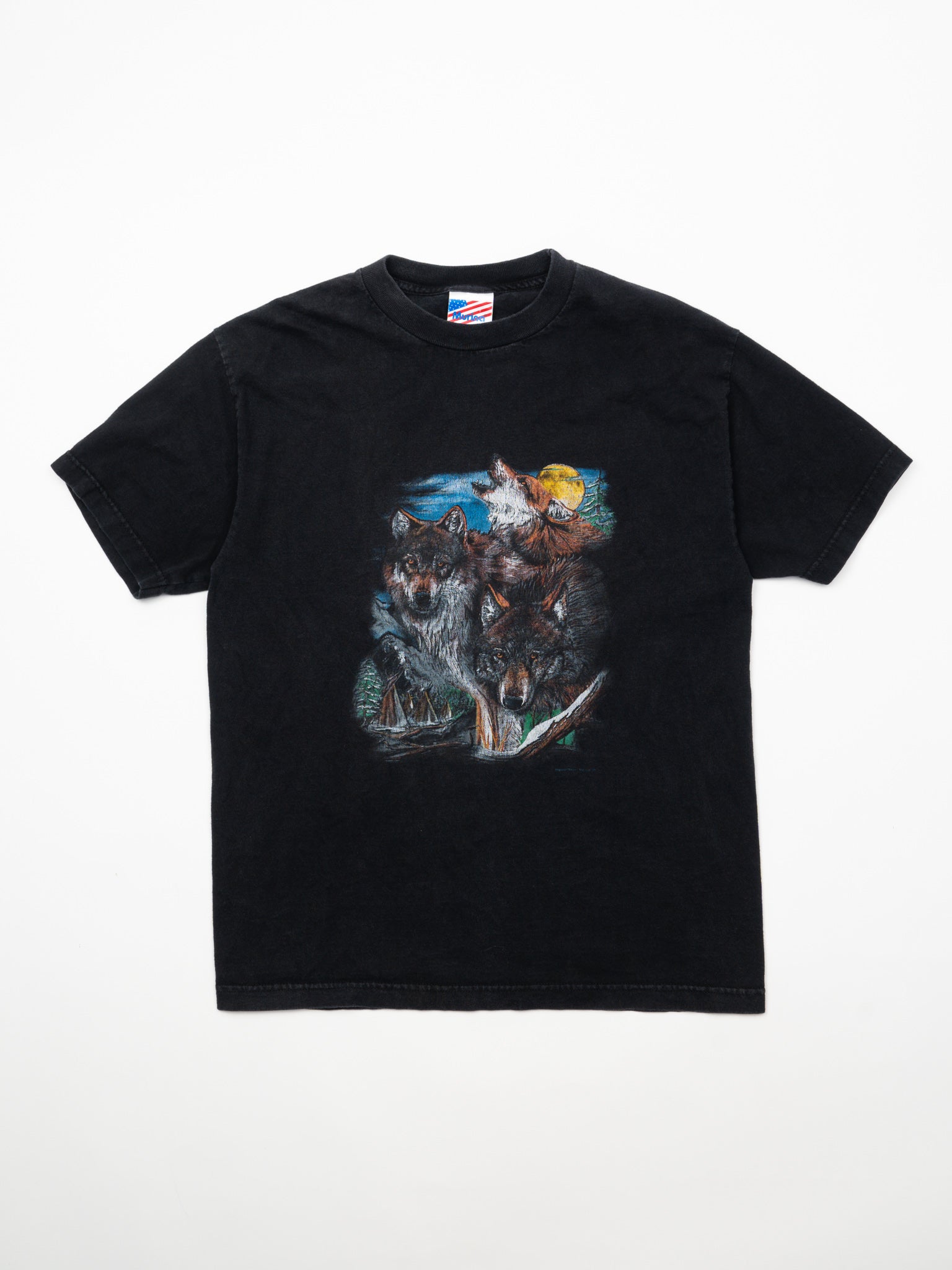 Vintage 90s Black Howling Wolf Moon Tee (S/M)