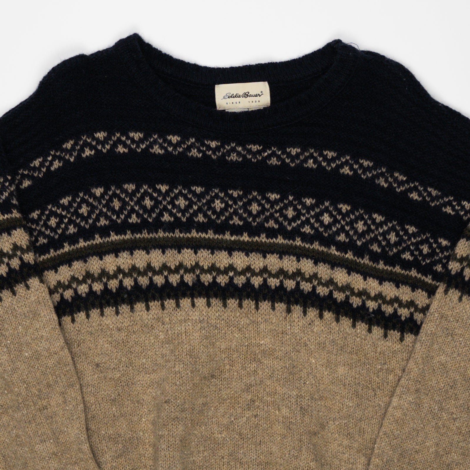 Vintage 90s Beige + Blue Eddie Bauer Knit Sweater (M) | Rebalance Vintage.