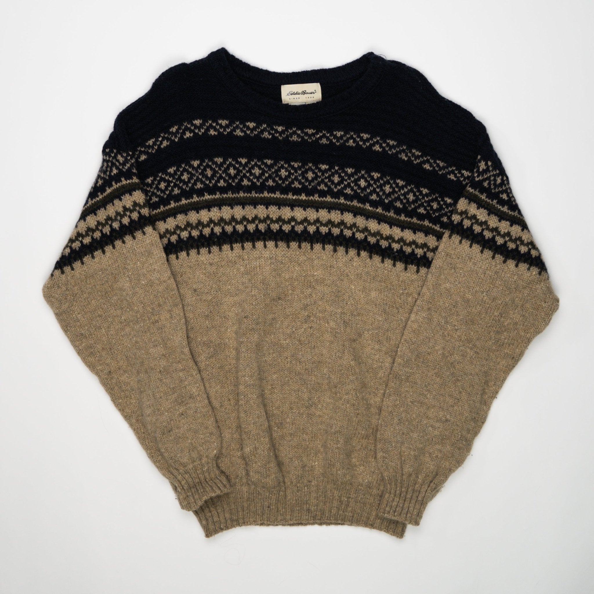 Vintage 90s Beige + Blue Eddie Bauer Knit Sweater (M) | Rebalance Vintage.