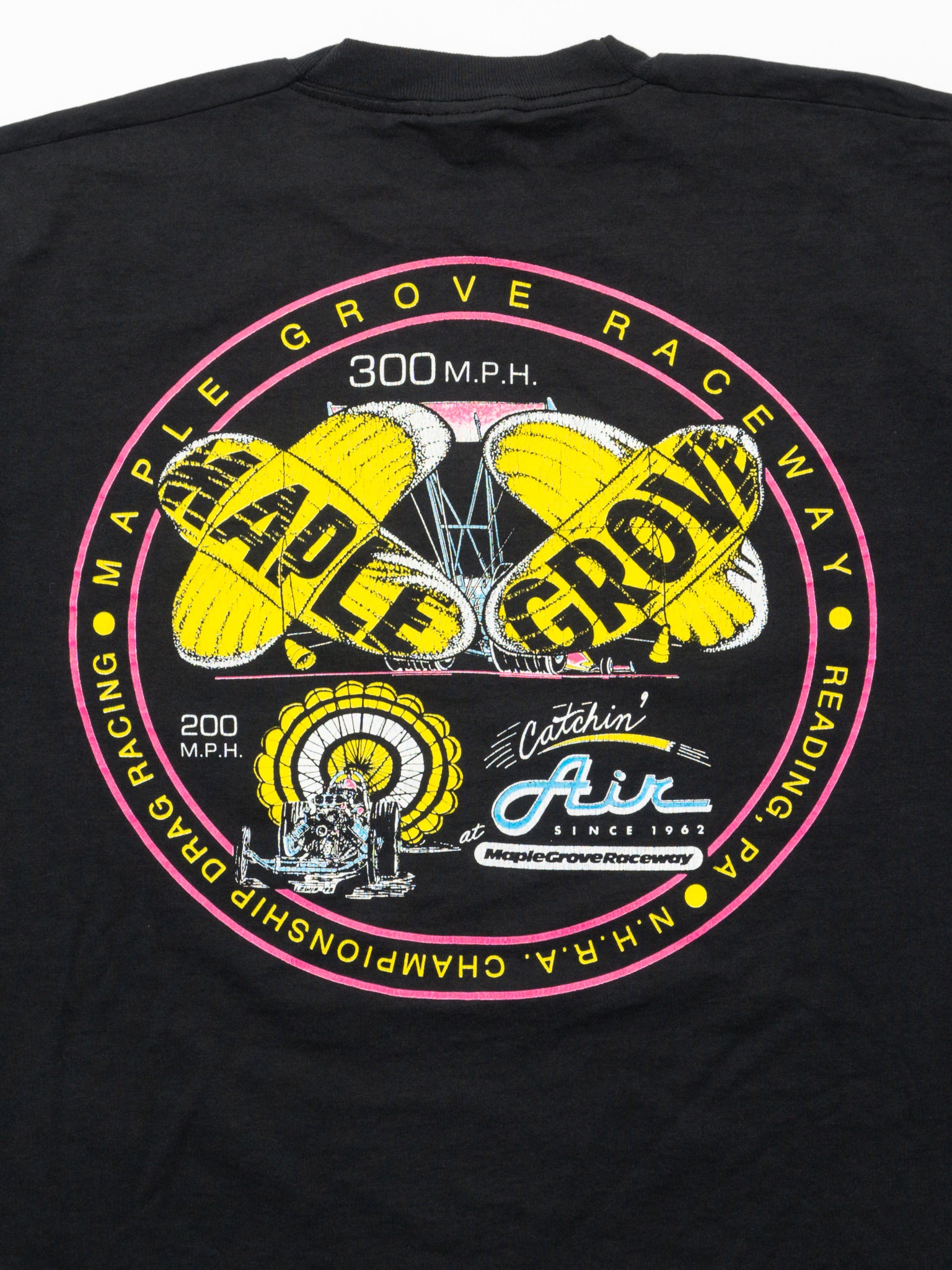 Vintage 90s Black Catching Air Maple Grove Raceway Boxy Tee (L)