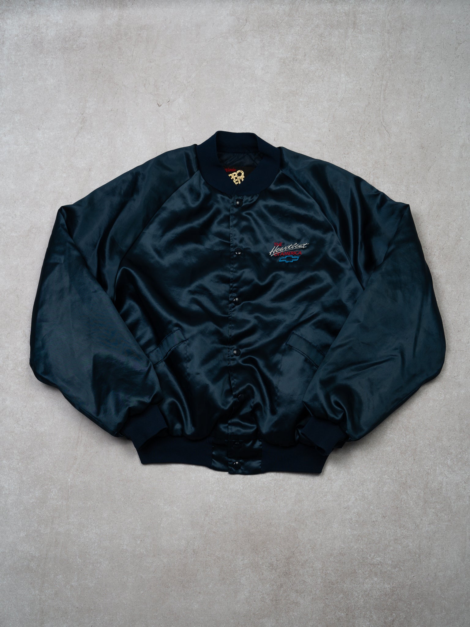 Vintage 80s Chevrolet Heart Beat of America Satin Bomber (XL)