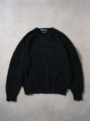 Vintage 90s Black Polo by Rauph Lauren Vneck Wool Sweater (L)