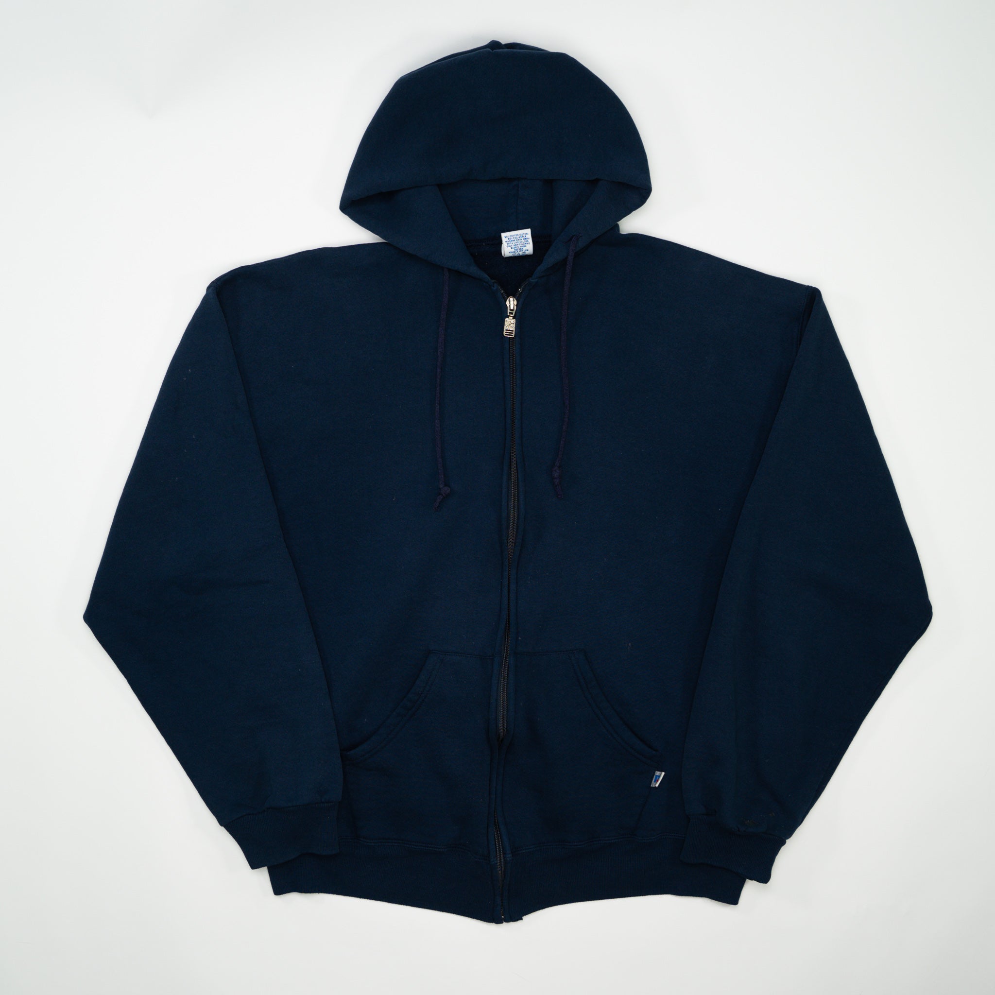 Vintage Navy Russell Athletics Zip Up Blank Hoodie (L)
