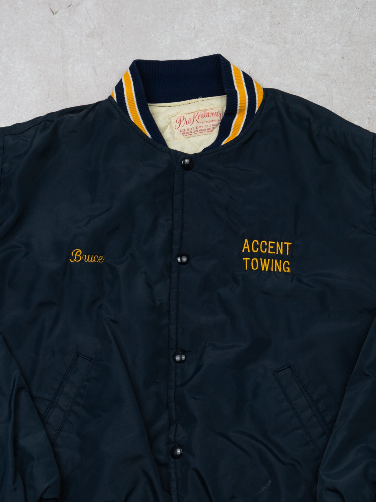 Vintage 70s Blue + Yellow Accent Towing Varsity Jacket (M)