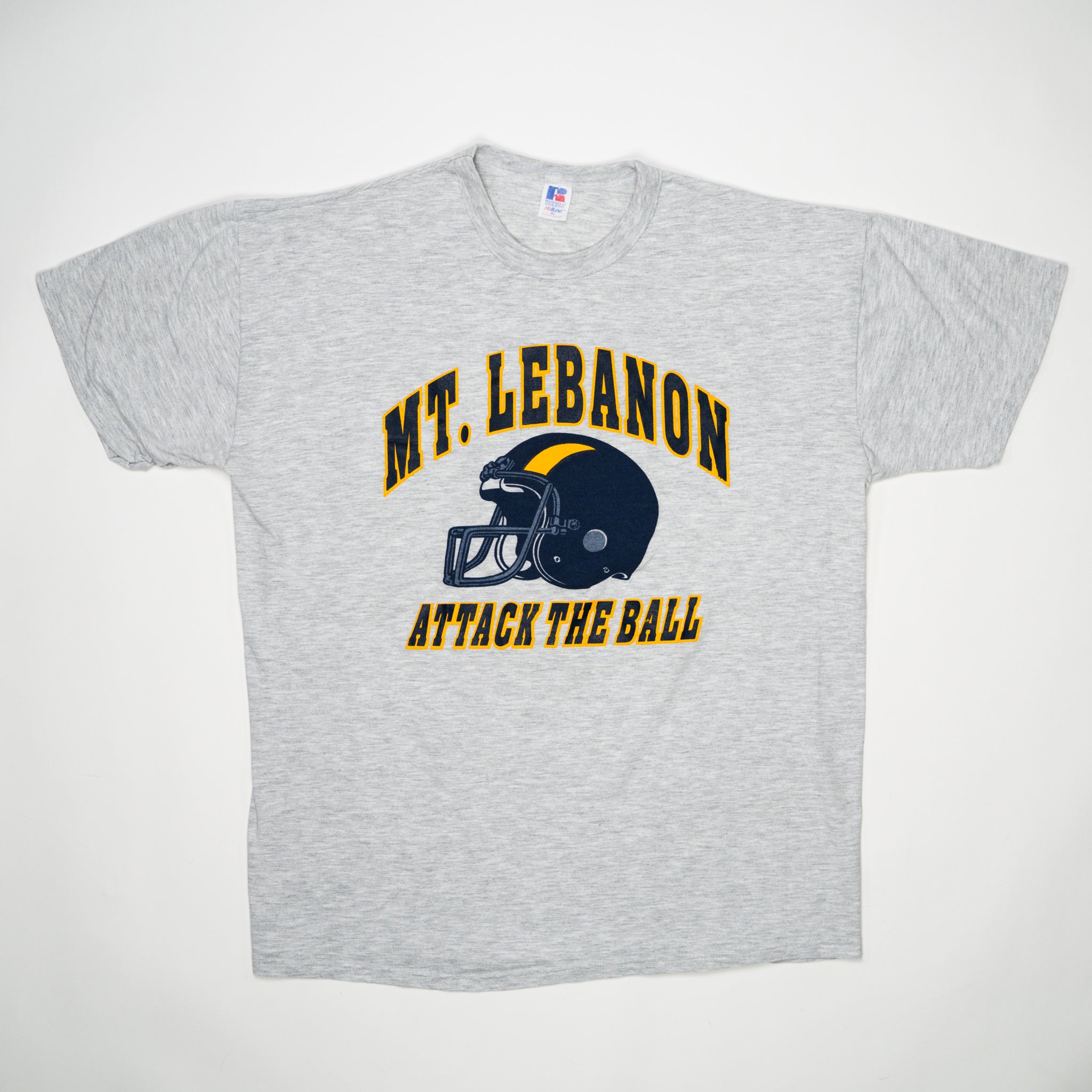 Vintage 90s Single Stitch Grey Mt. Lebanon Attack the Ball x Russell Athletic Tee (L) | Rebalance Vintage.