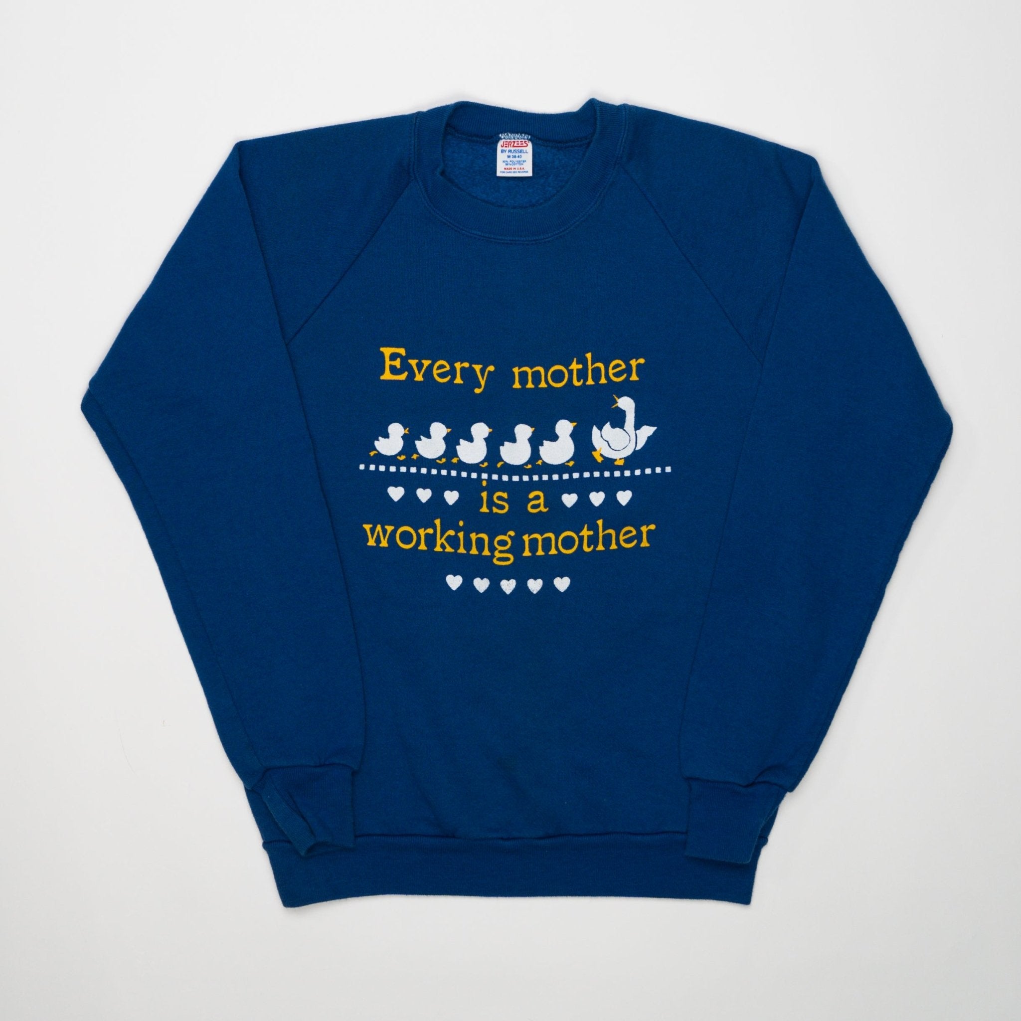 Vintage 90s Blue 'Every Mother is a Working Mother' Crewneck (S) | Rebalance Vintage.