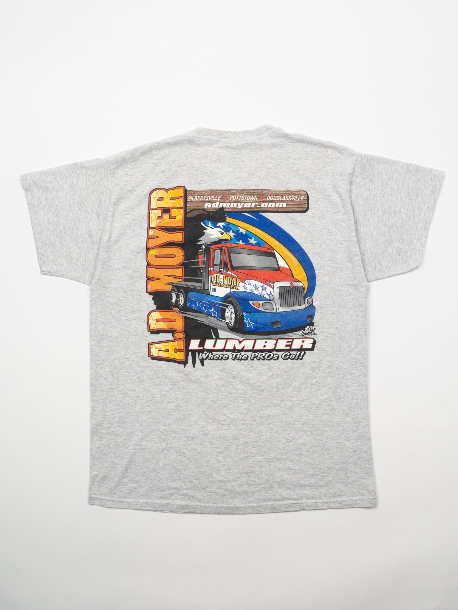 Vintage 90s Grey AD Moyer Lumber Graphic Tee (L)