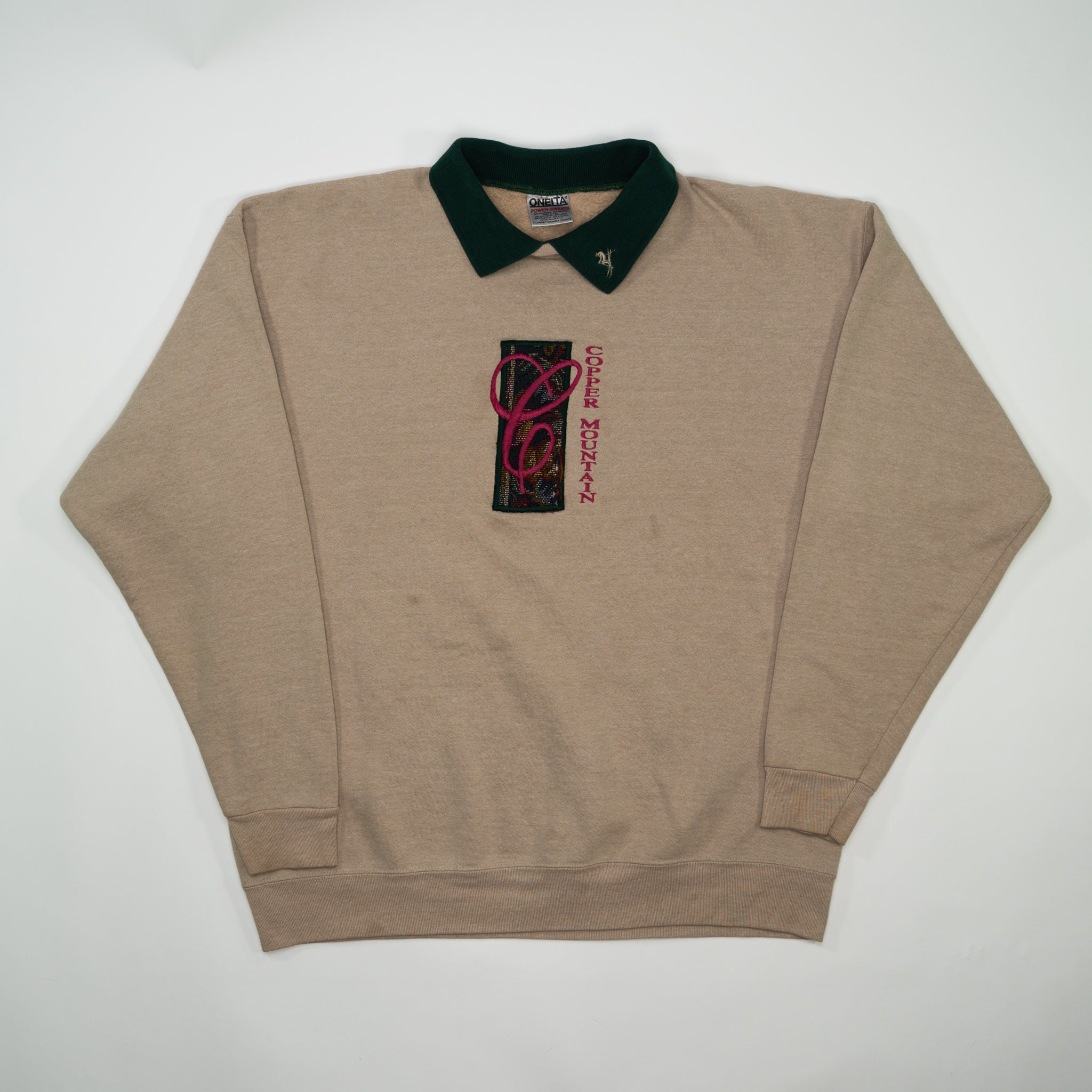 Vintage Beige + Green Copper Mountain Collared Crewneck (L)