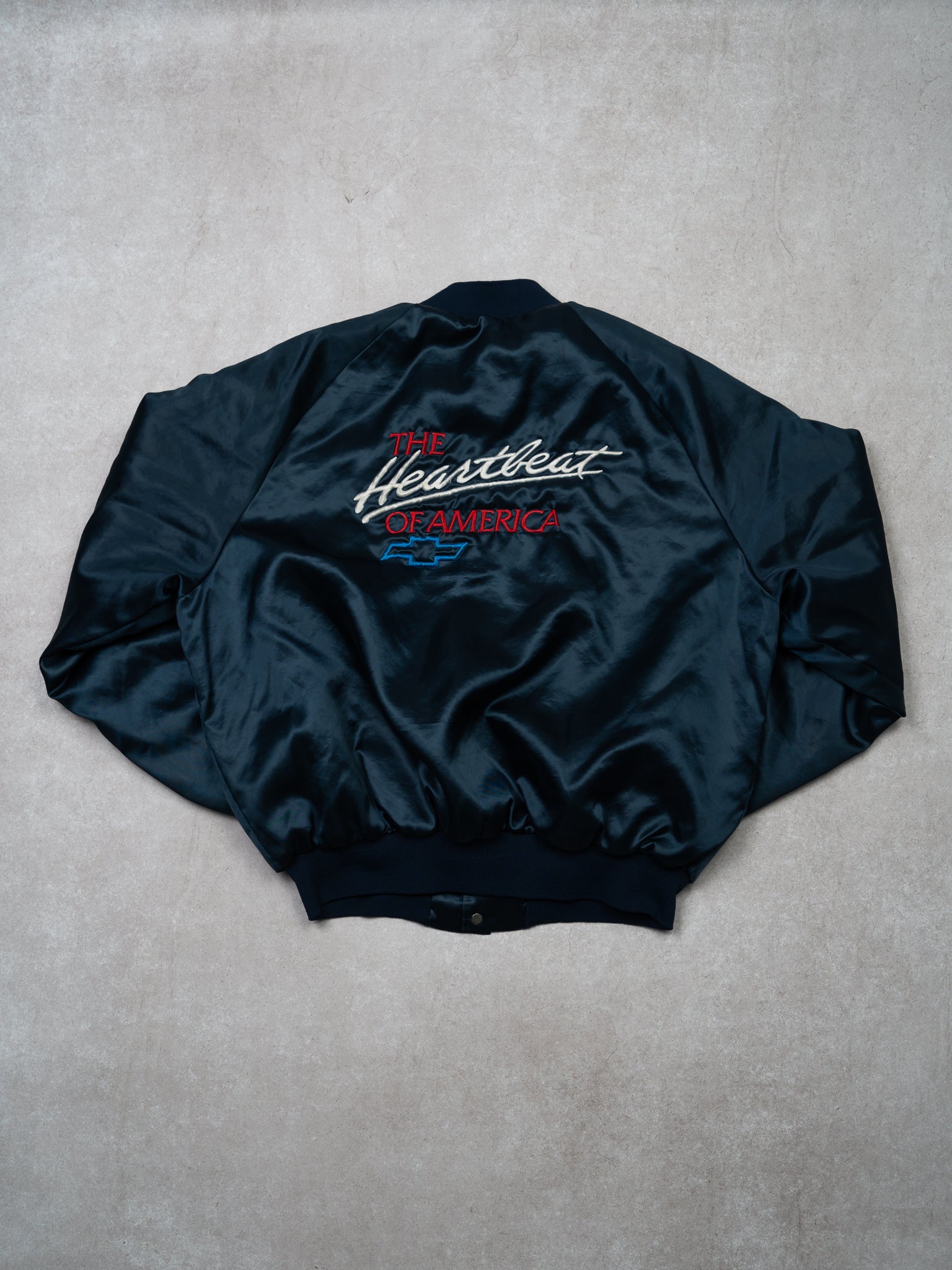 Vintage 80s Chevrolet Heart Beat of America Satin Bomber (XL)