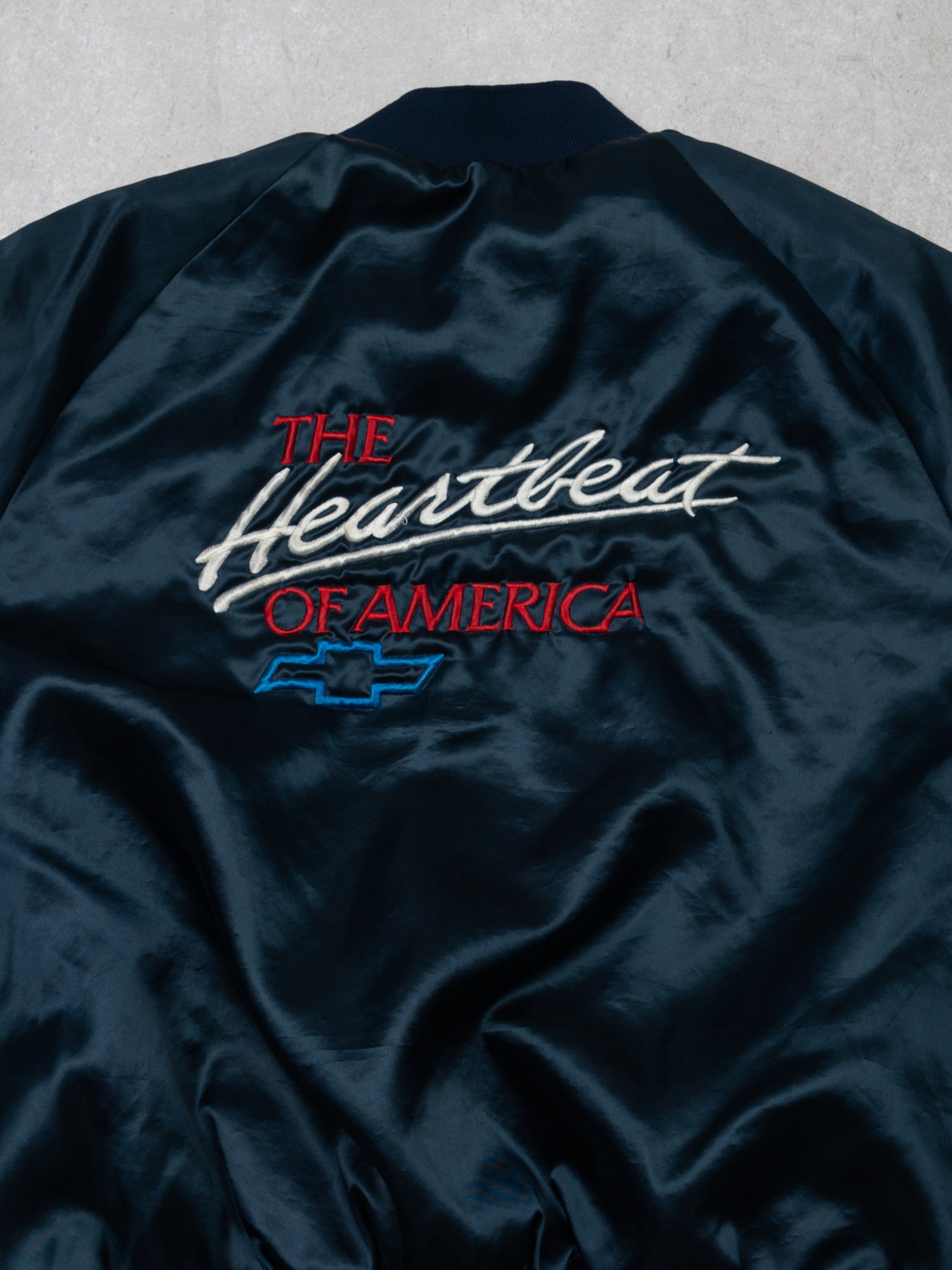 Vintage 80s Chevrolet Heart Beat of America Satin Bomber (XL)