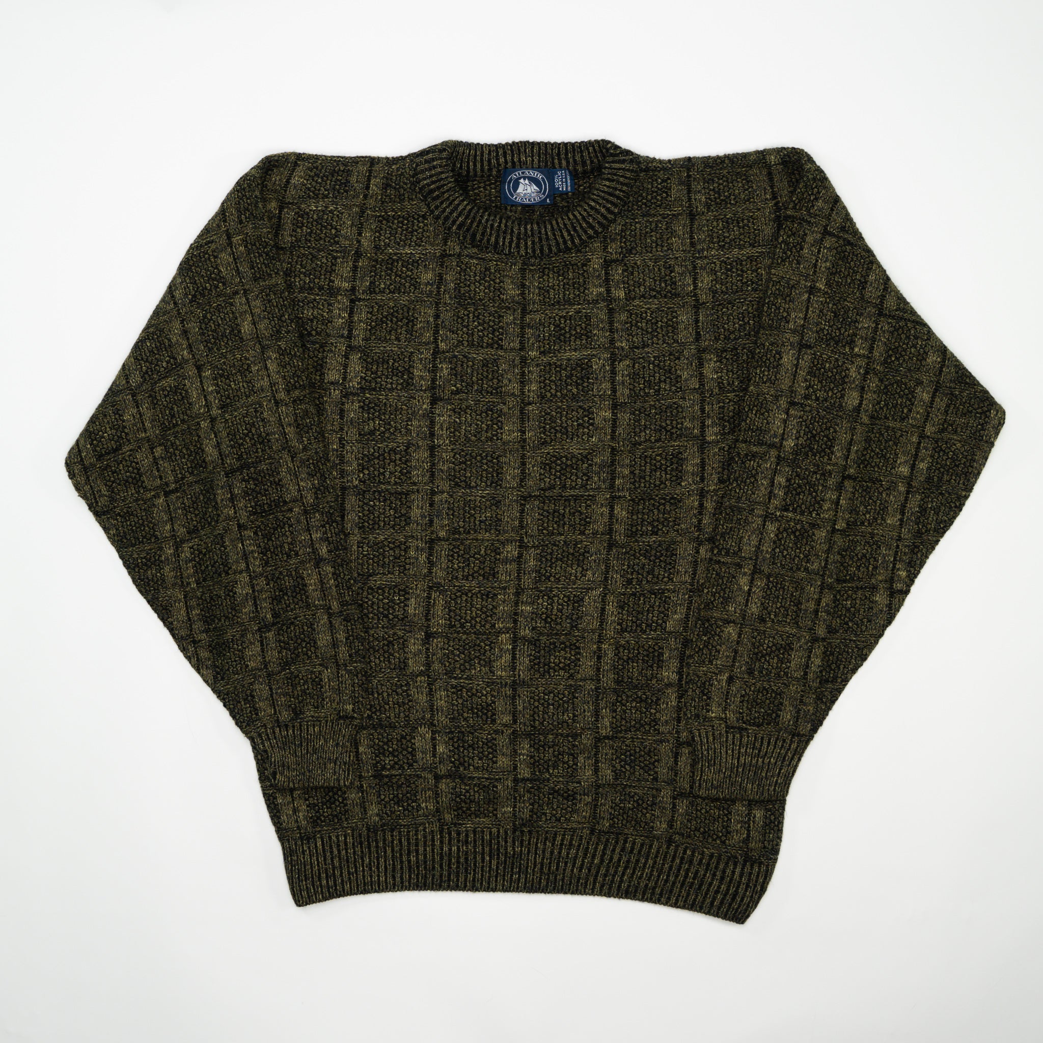 Vintage 80s Atlantic Green + Black Knit Sweater (L)