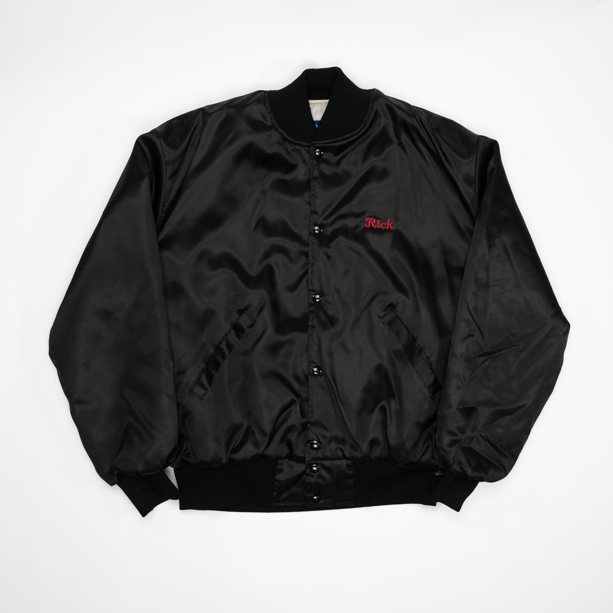 Vintage Black Fabulous 50s Cruisin Forever Satin Bomber (XL) | Rebalance Vintage.