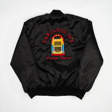 Vintage Black Fabulous 50s Cruisin Forever Satin Bomber (XL) | Rebalance Vintage.