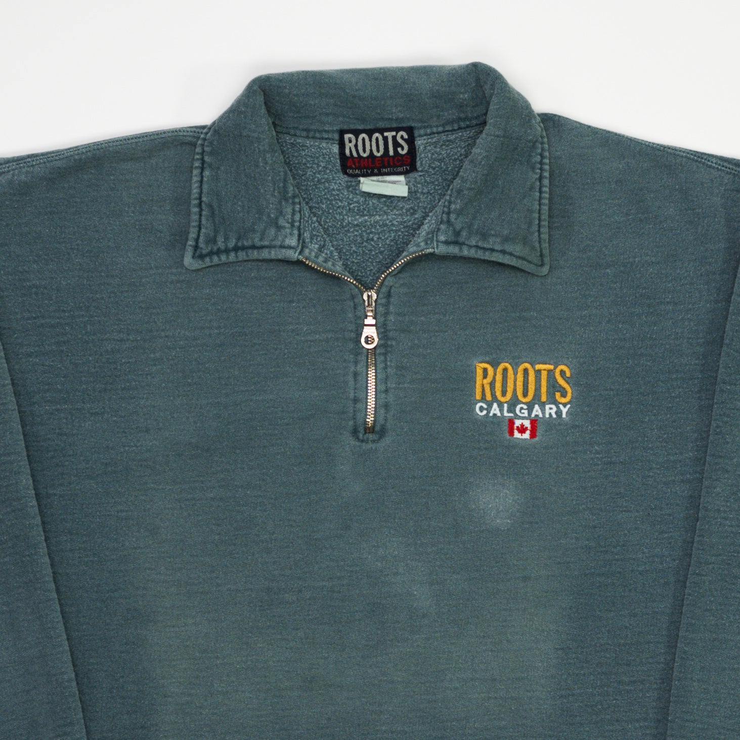 Vintage Washed Green Roots Calgary 1/4 Zip Sweater | Rebalance Vintage.